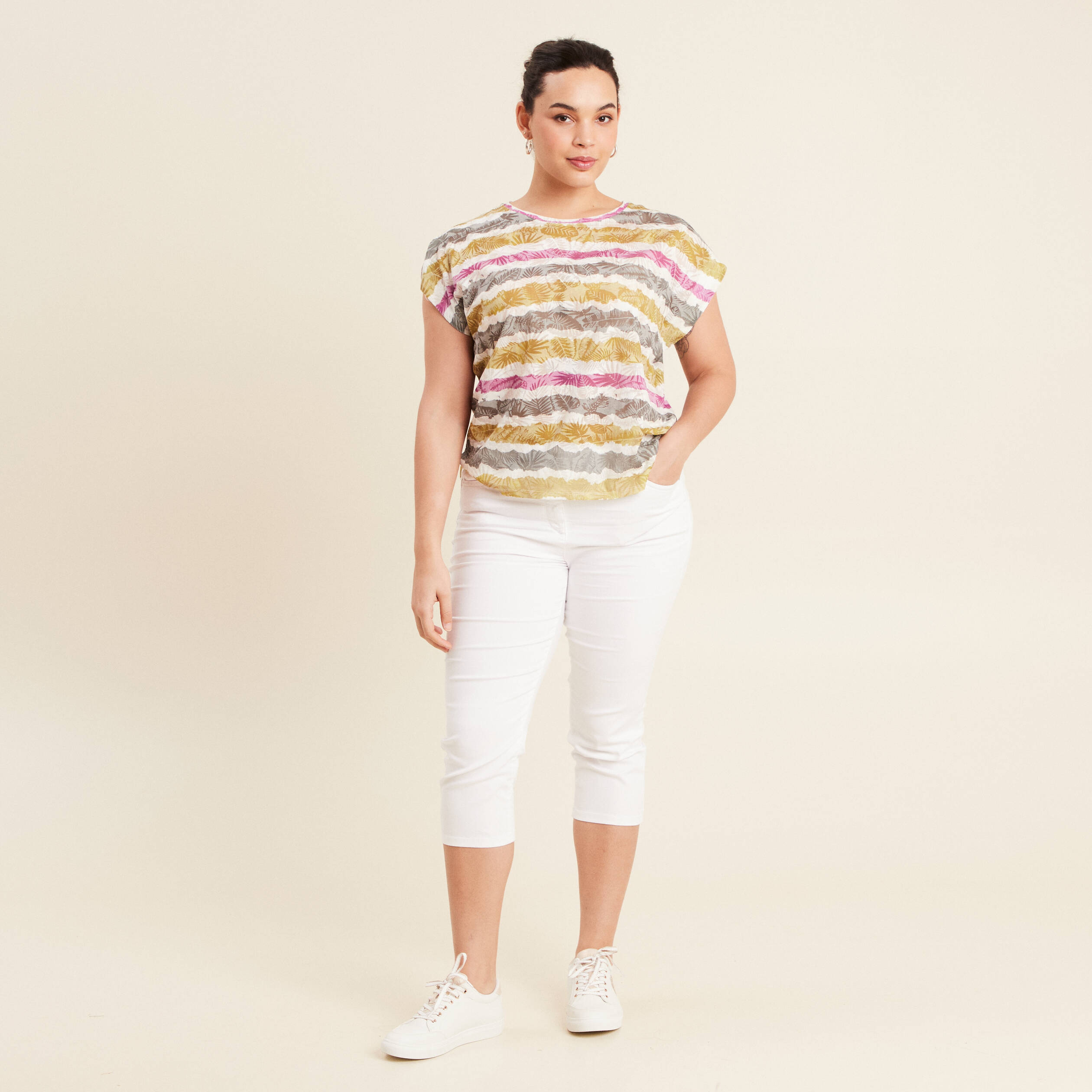 T-shirt manches courtes beige femme