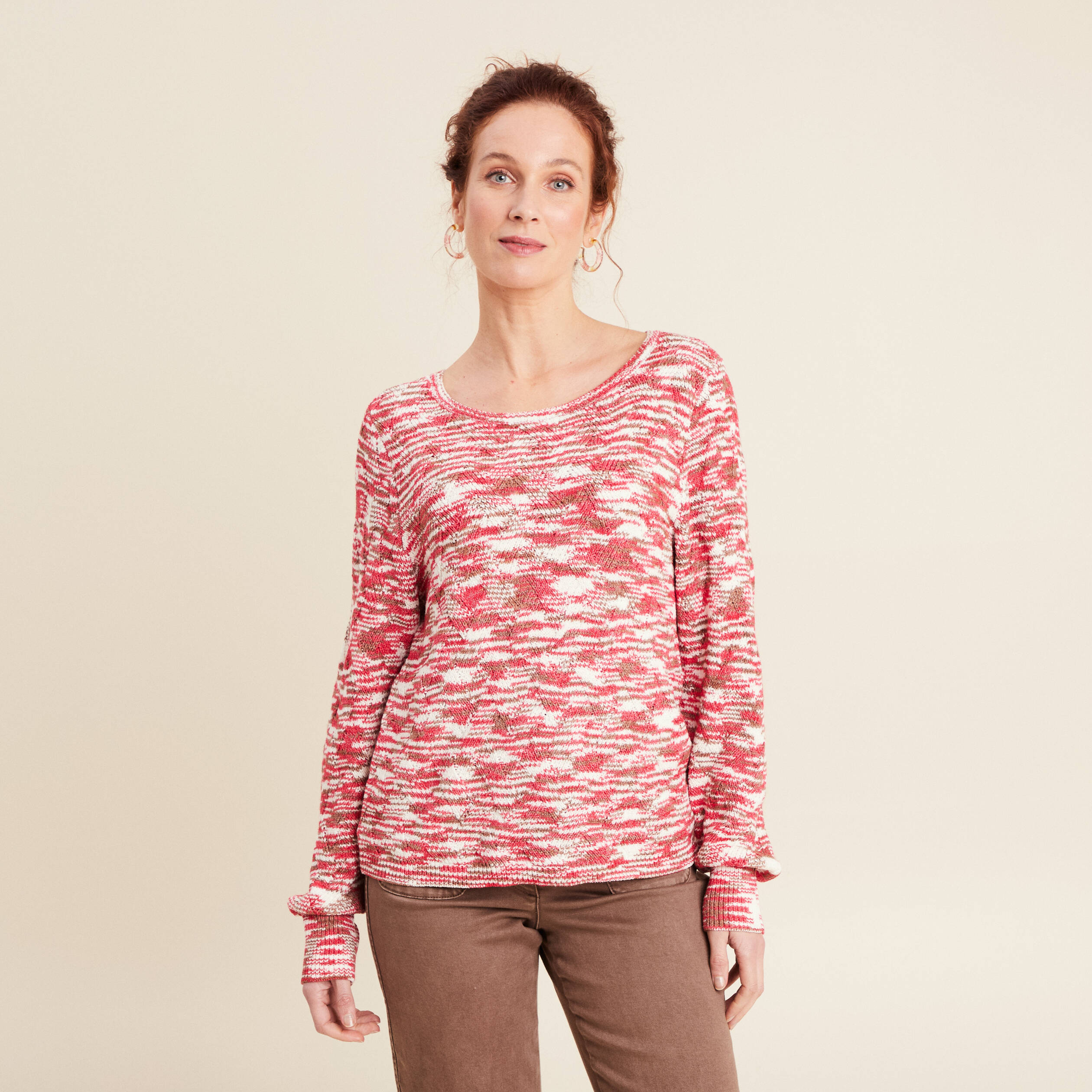 Pull manches longues rose fushia femme