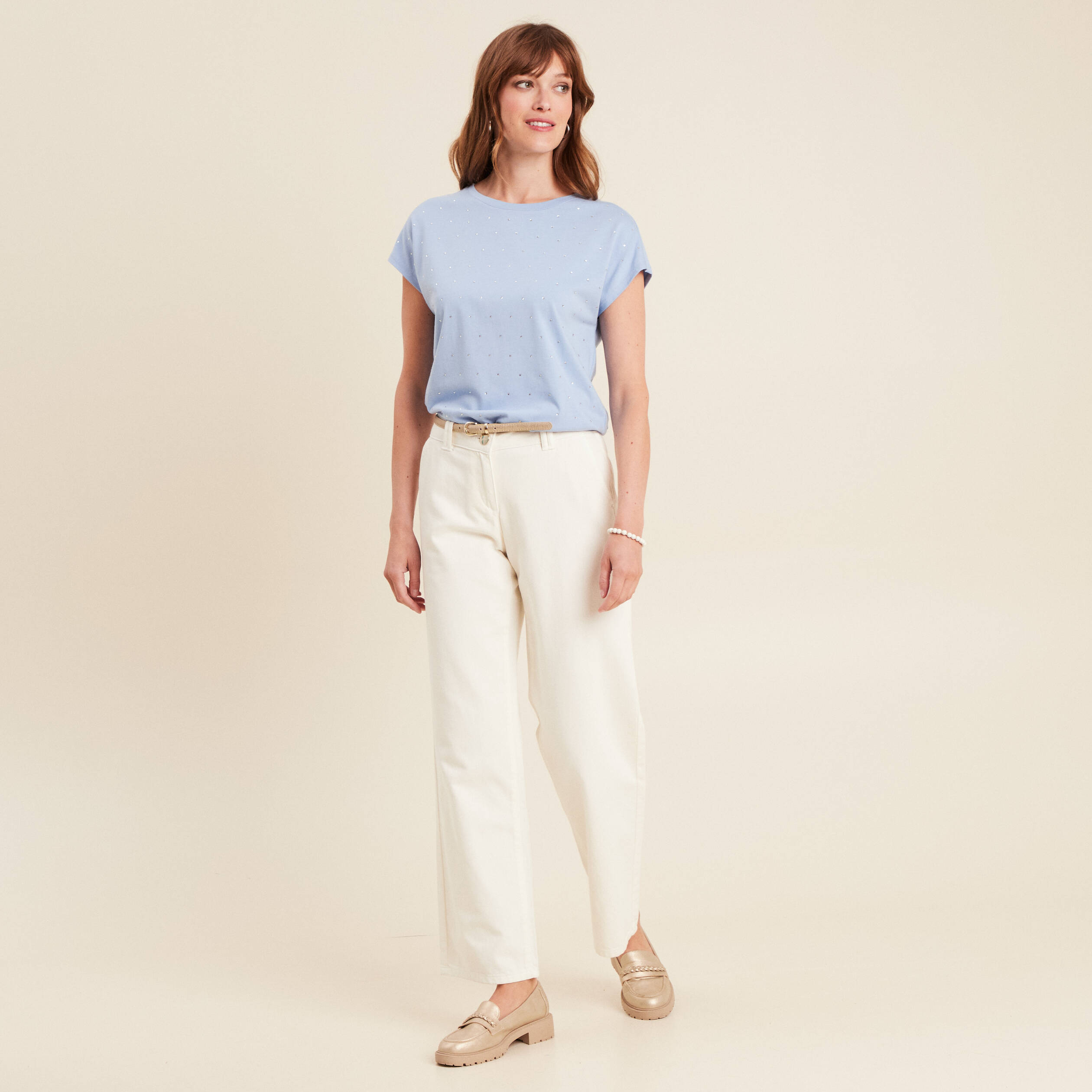 pantalon droit taille basculee ecru femme Pantalon droit taille basculée ecru femme
