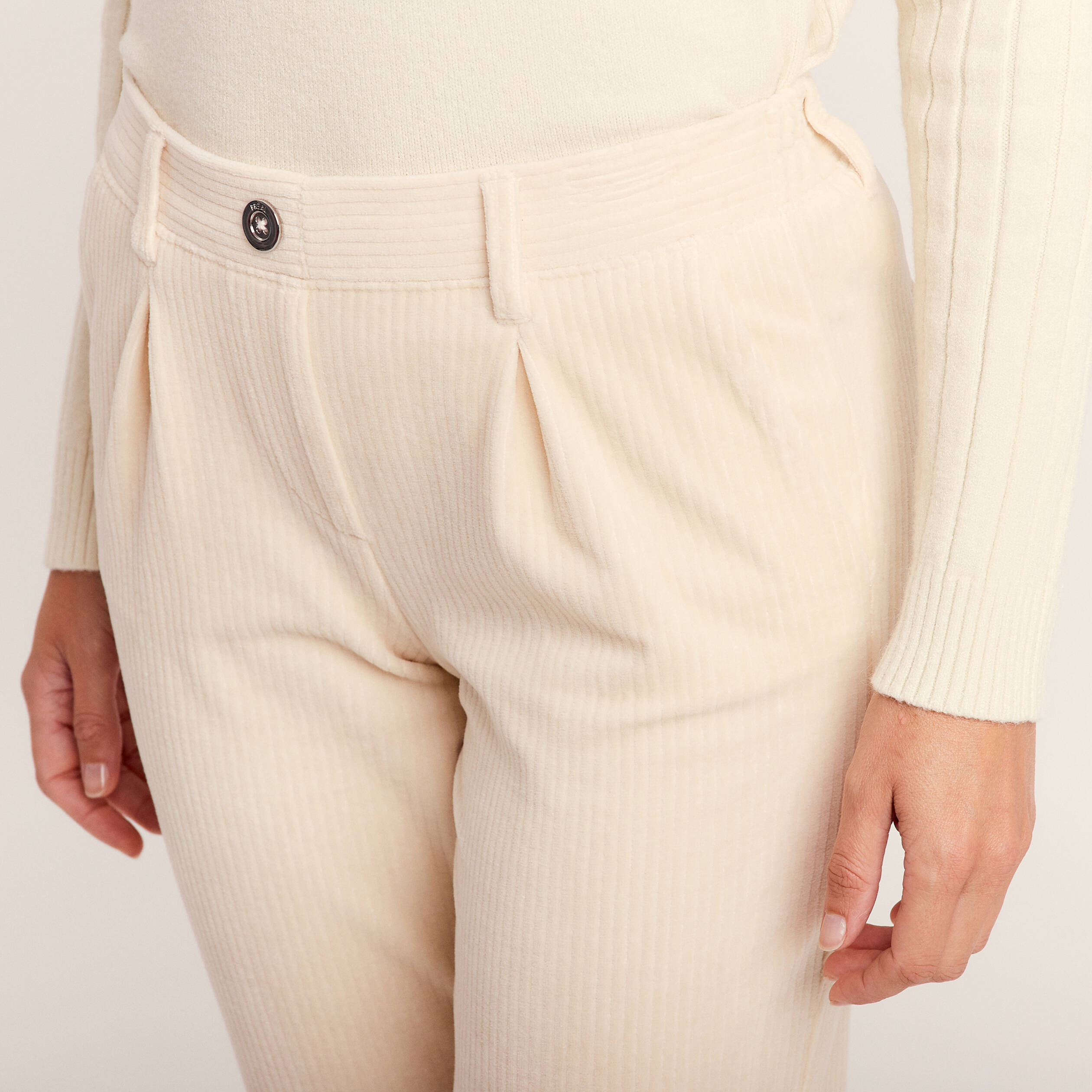 Pantalon chino flou velours ivoire femme