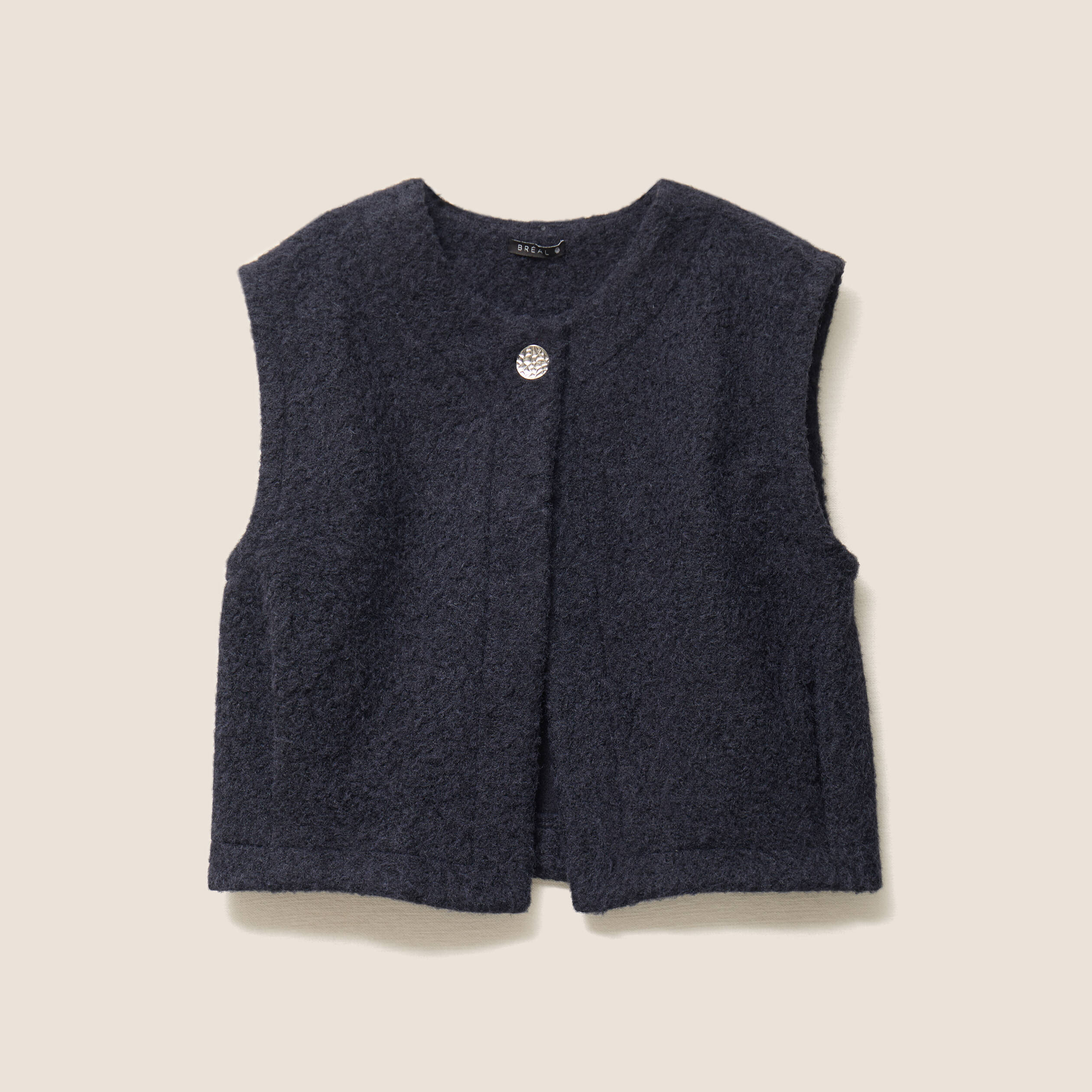 gilet ample sans manches bleu fonce femme Gilet ample sans manches bleu foncé femme