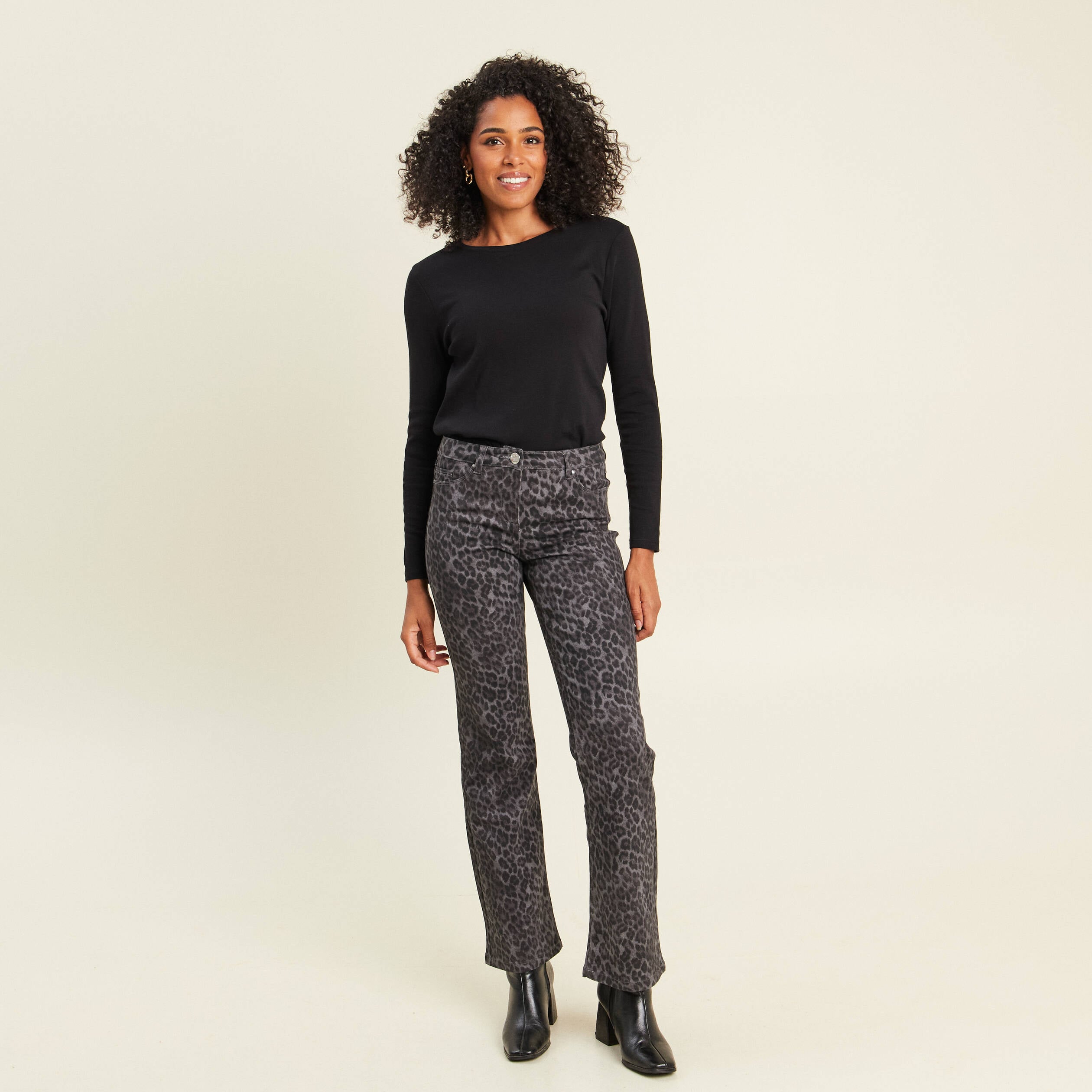 Pantalon bootcut taille bascul&eacute;e gris ardoise femme