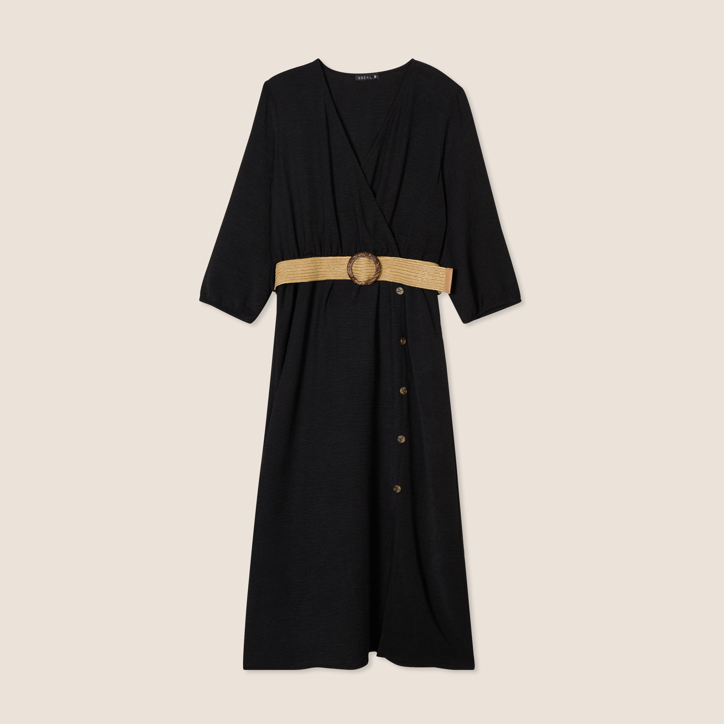 Robe droite ceinturée noir femme