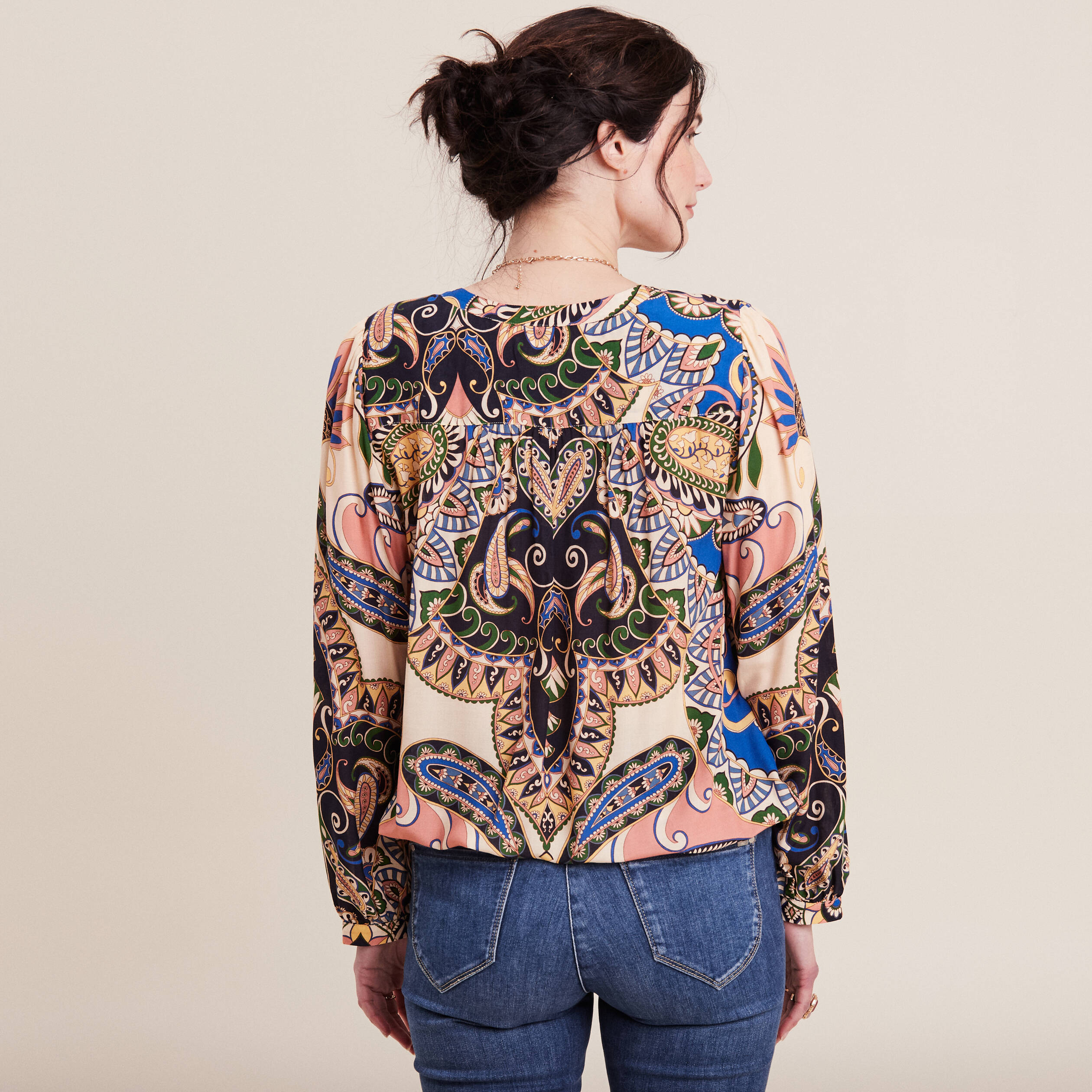 Blouse manches longues bleu femme