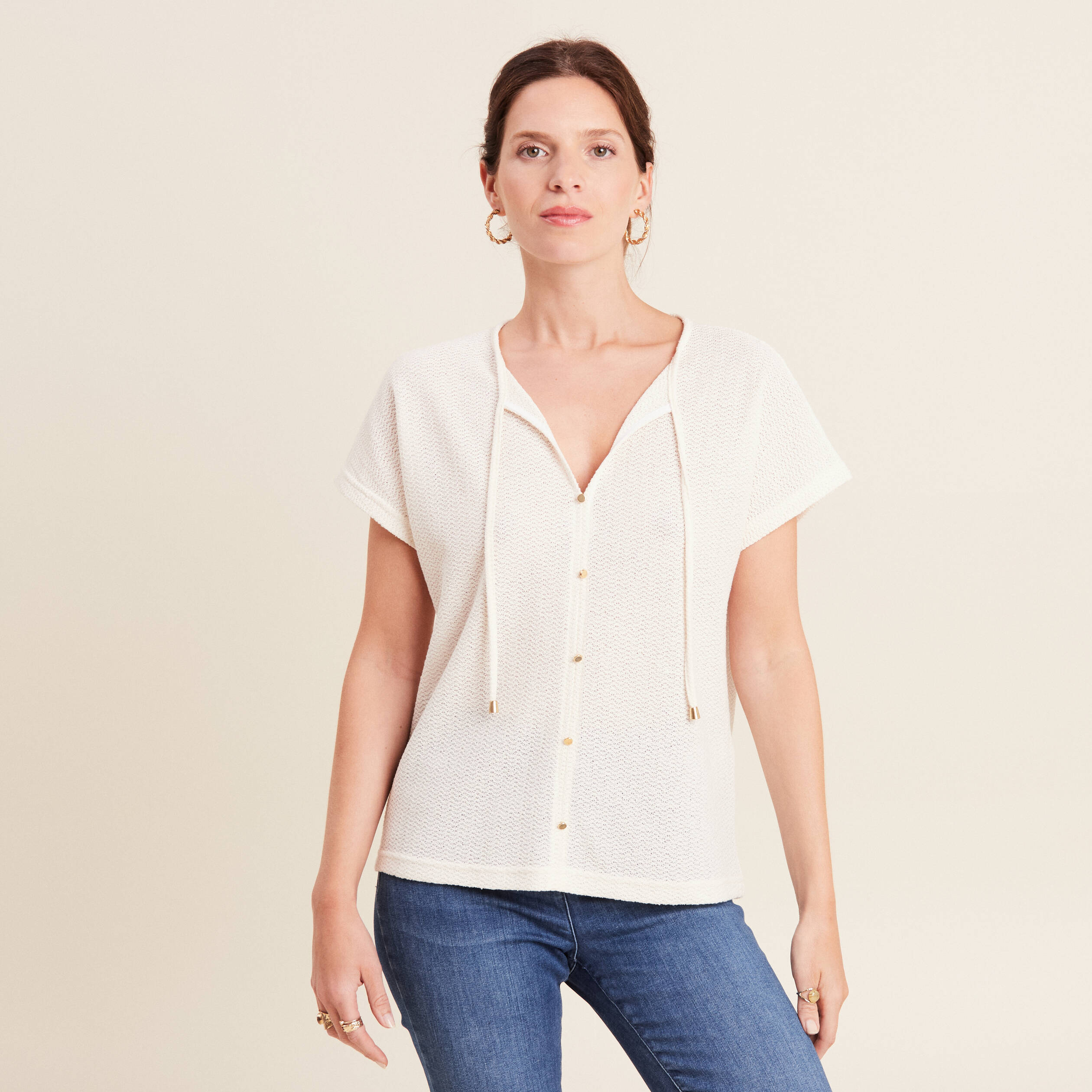 T-shirt manches courtes ecru femme