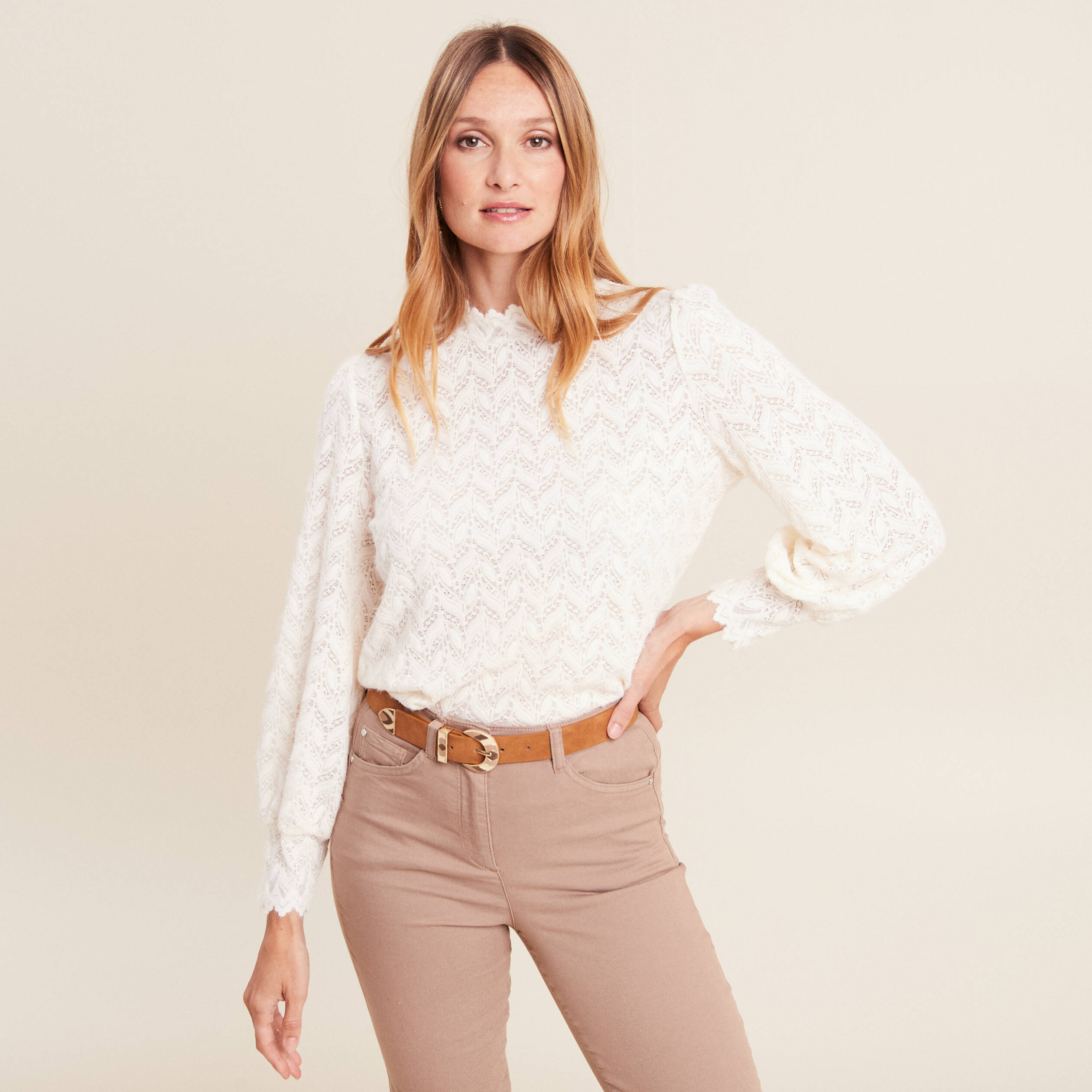 T-shirt manches longues ecru femme
