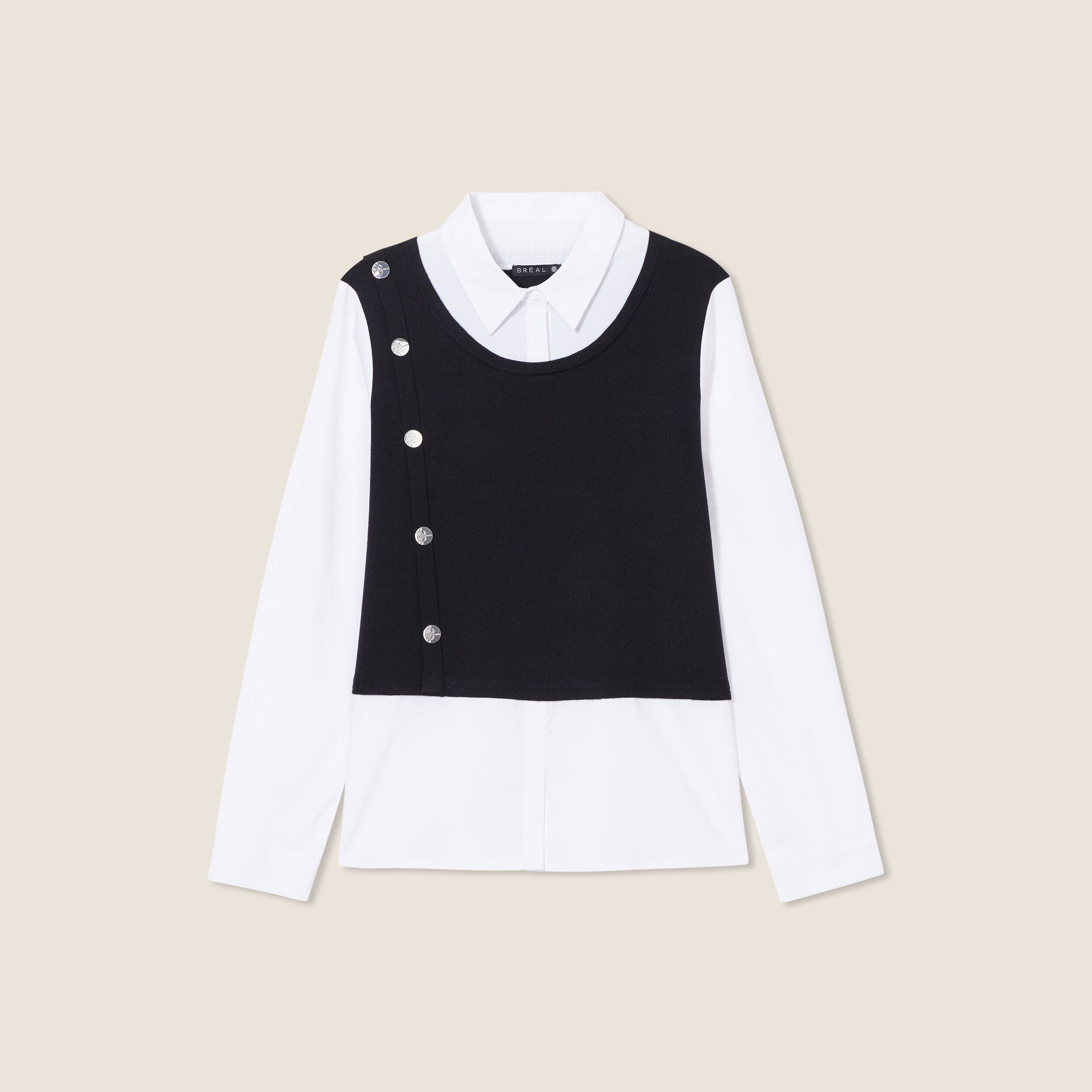 Pull manches longues 2 en 1 noir femme Breal
