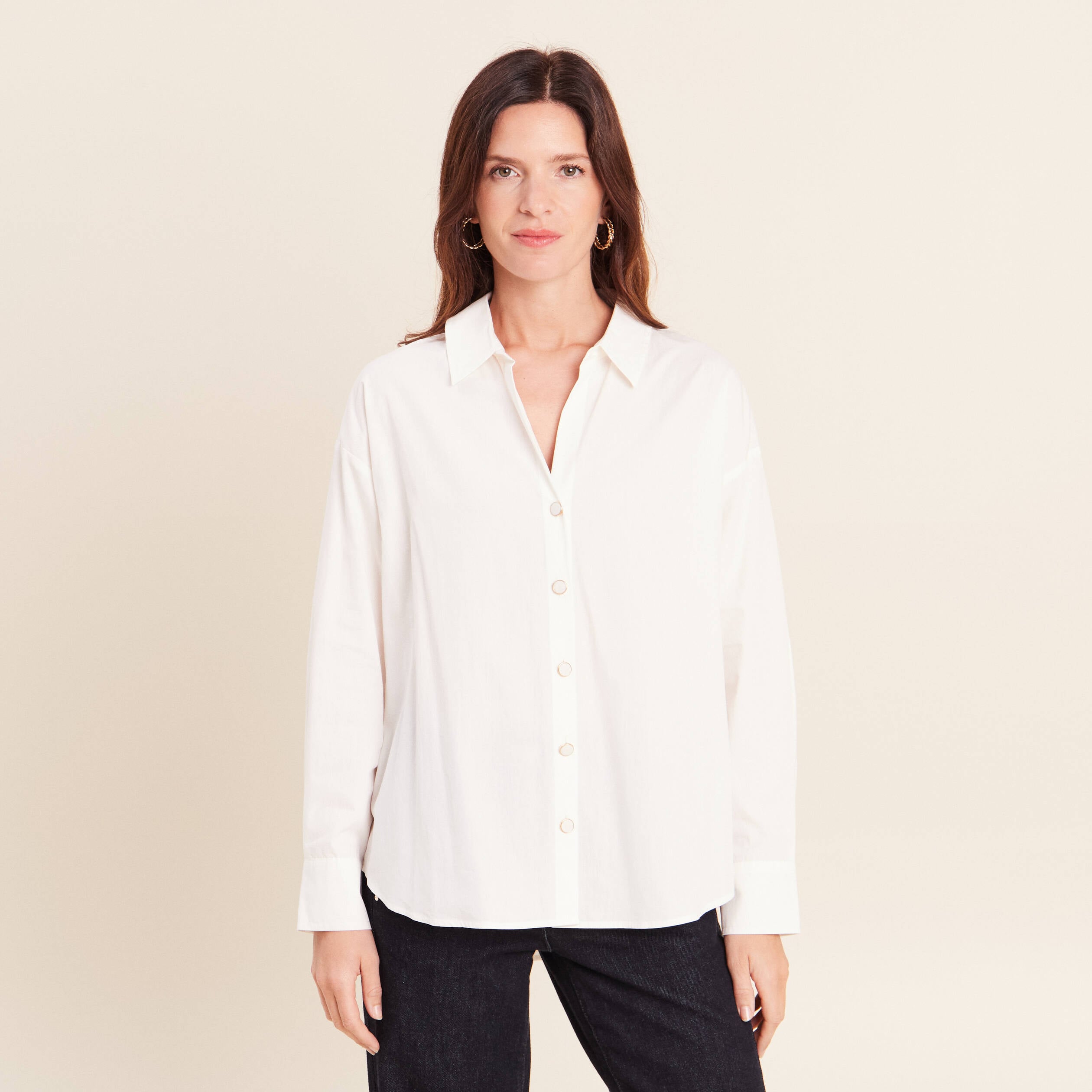 Chemise ample manches longues ecru femme