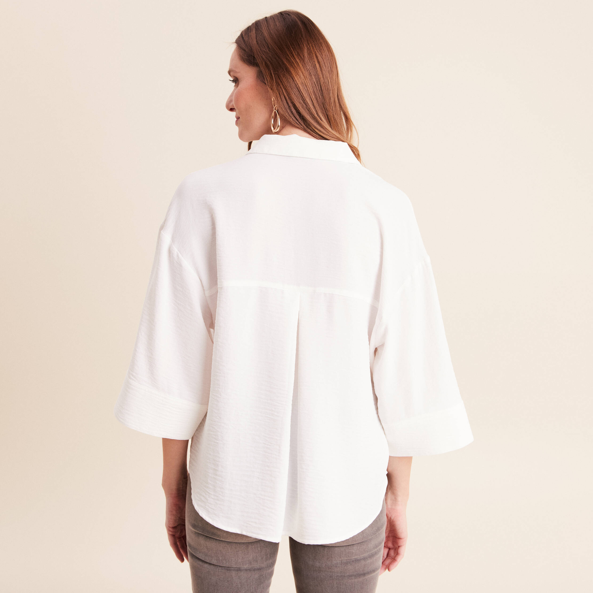 Chemise col chemise manches 3/4 ecru femme