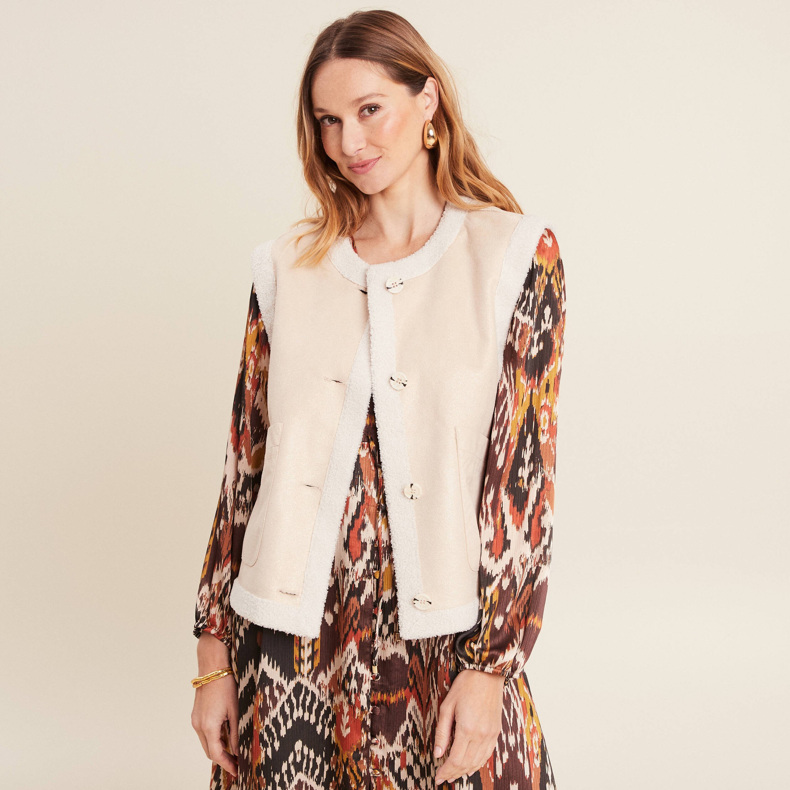 gilet reversible laine mouton beige femme Gilet réversible laine mouton beige femme
