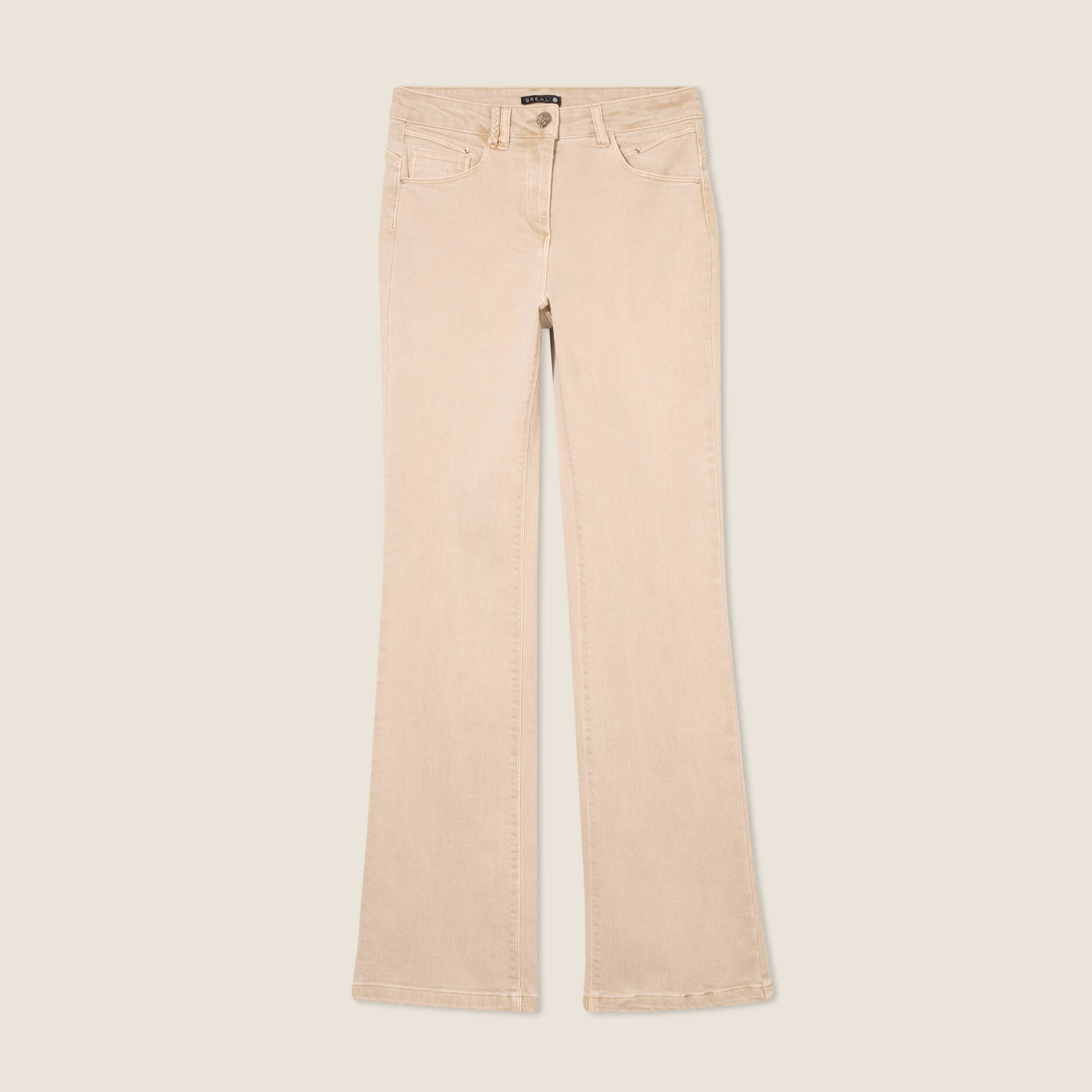 Jean bootcut taille haute denim beige femme