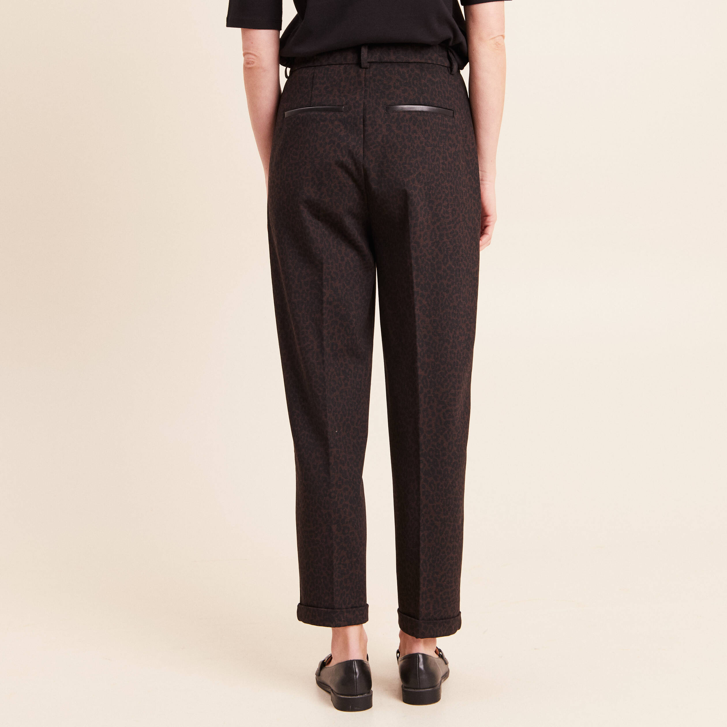 Jogging imprim&eacute; l&eacute;opard taille bascul&eacute;e marron femme