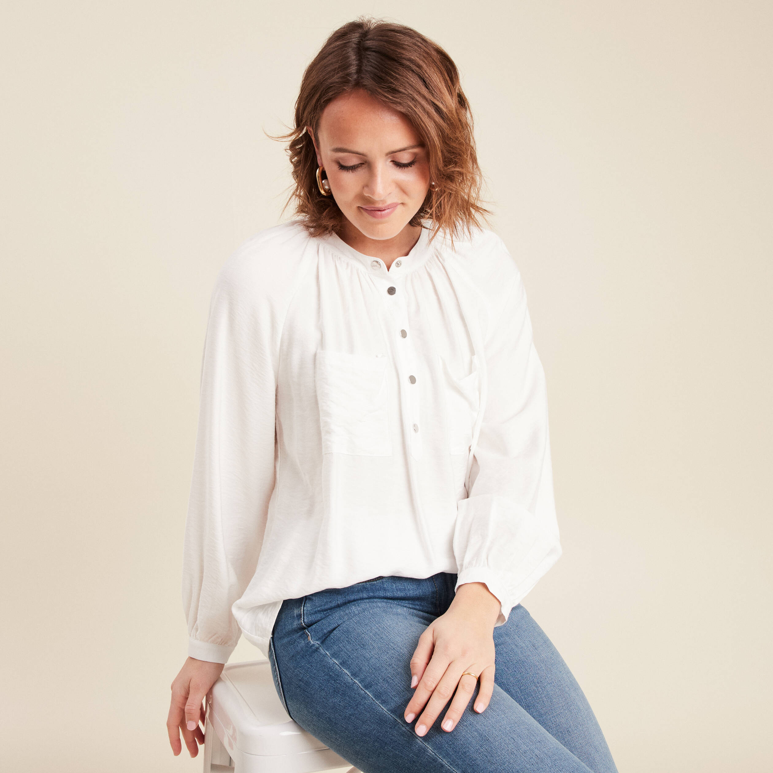 Blouse manches longues ecru femme Bréal