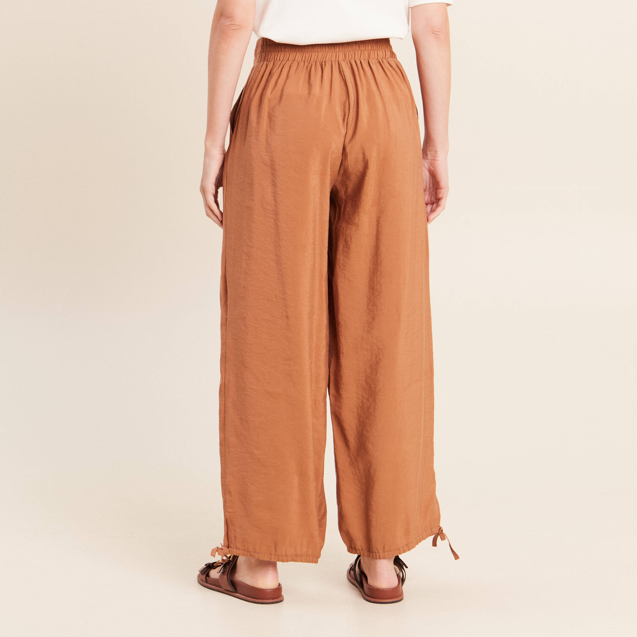 Pantalon taille haute 7/8&egrave;me resserr&eacute; beige femme