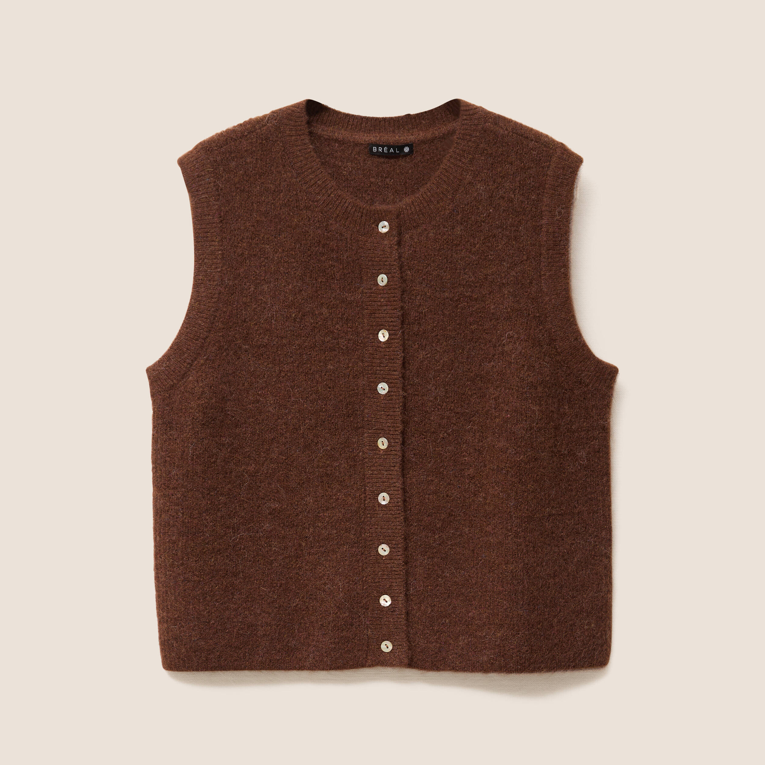 gilet droit mi long sans manches marron fonce femme Gilet droit mi-long sans manches marron foncé femme