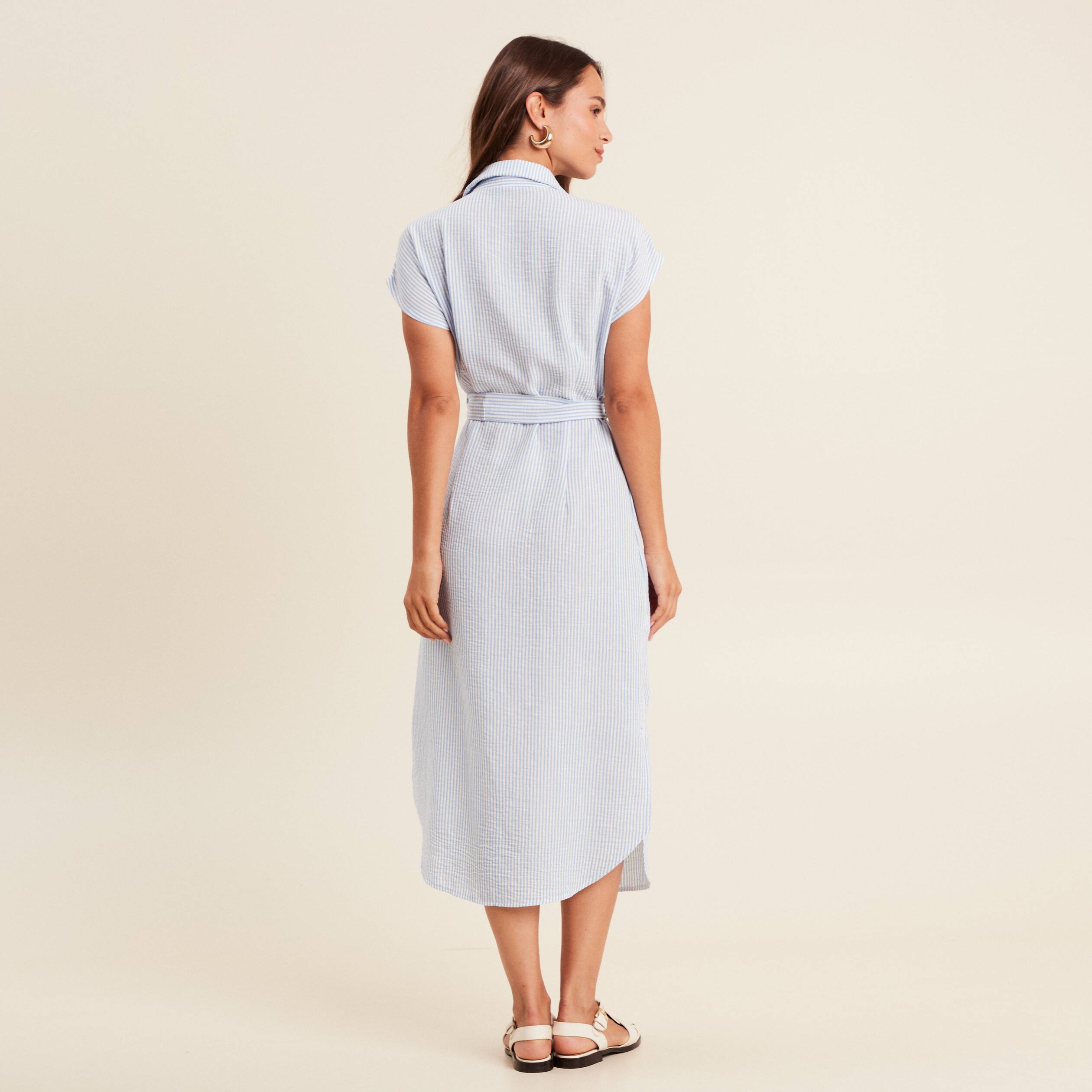 robe longue droite col chemise bleu femme Robe longue droite col chemise bleu femme
