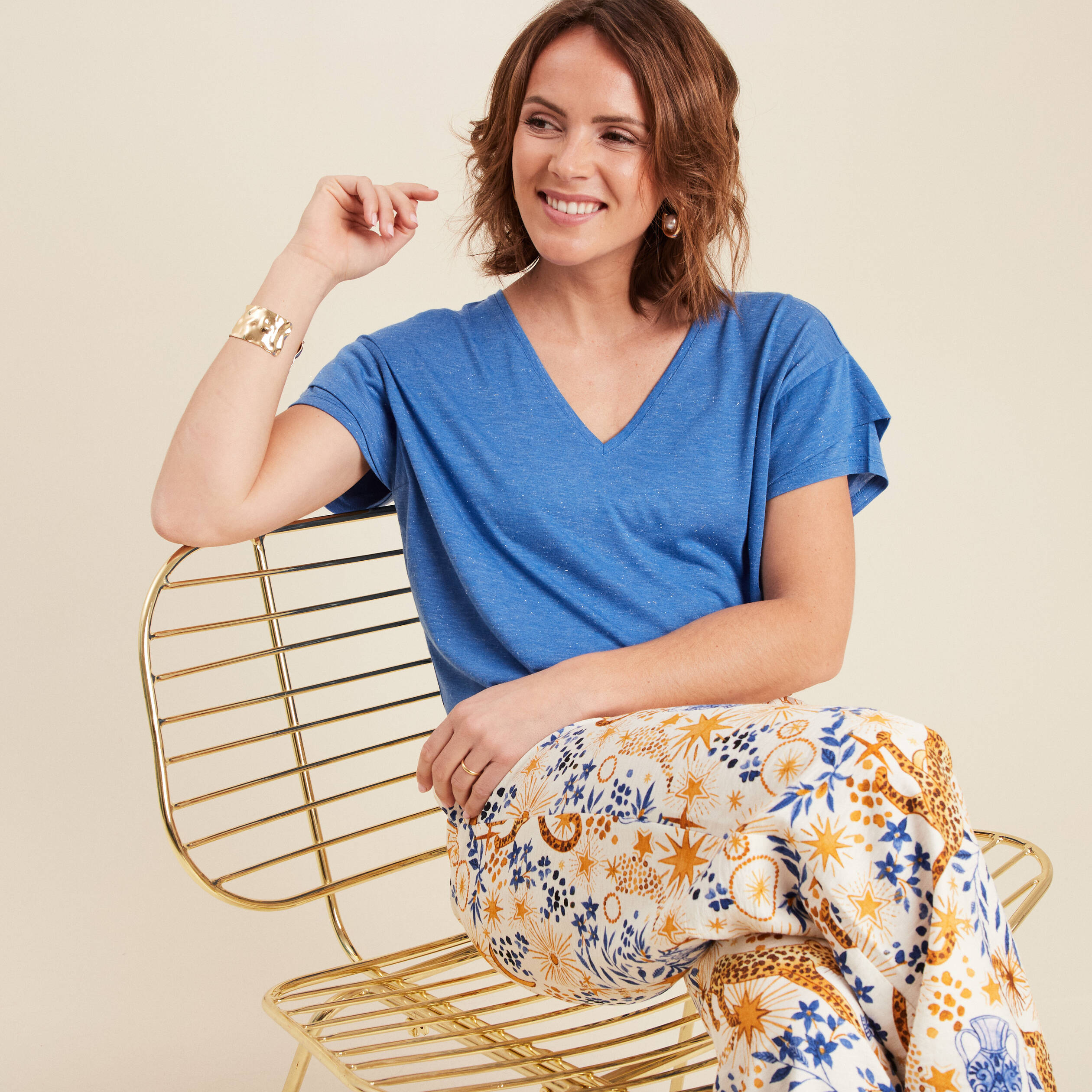 T-shirt manches courtes bleu femme