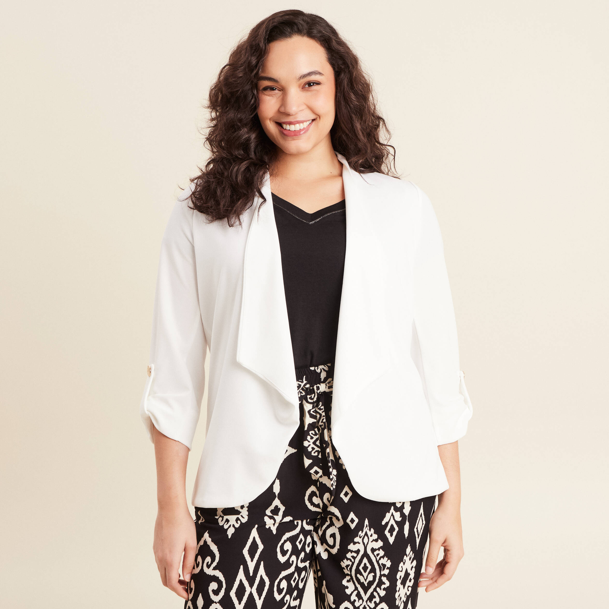 Veste esprit tailleur cascade ecru femme