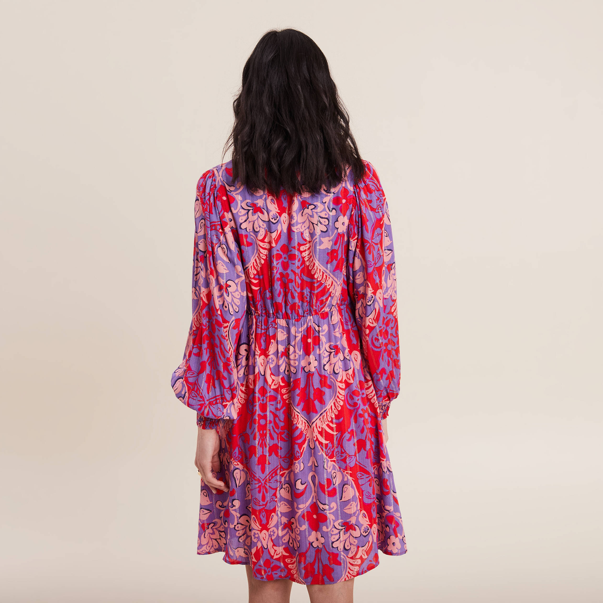 Robe évasée manches 3/4 rouge femme