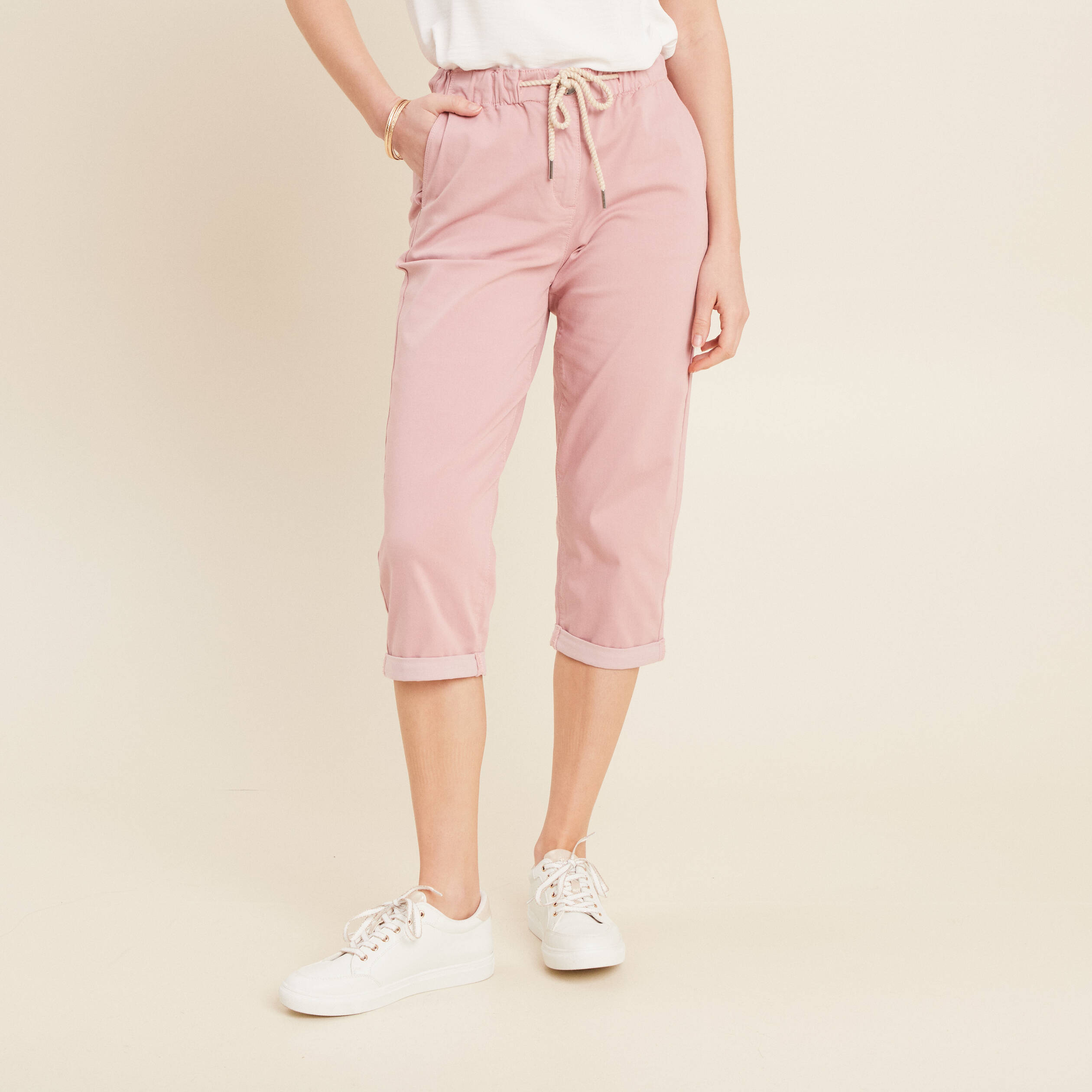 pantacourt large taille haute rose pastel femme Pantacourt large taille haute rose pastel femme