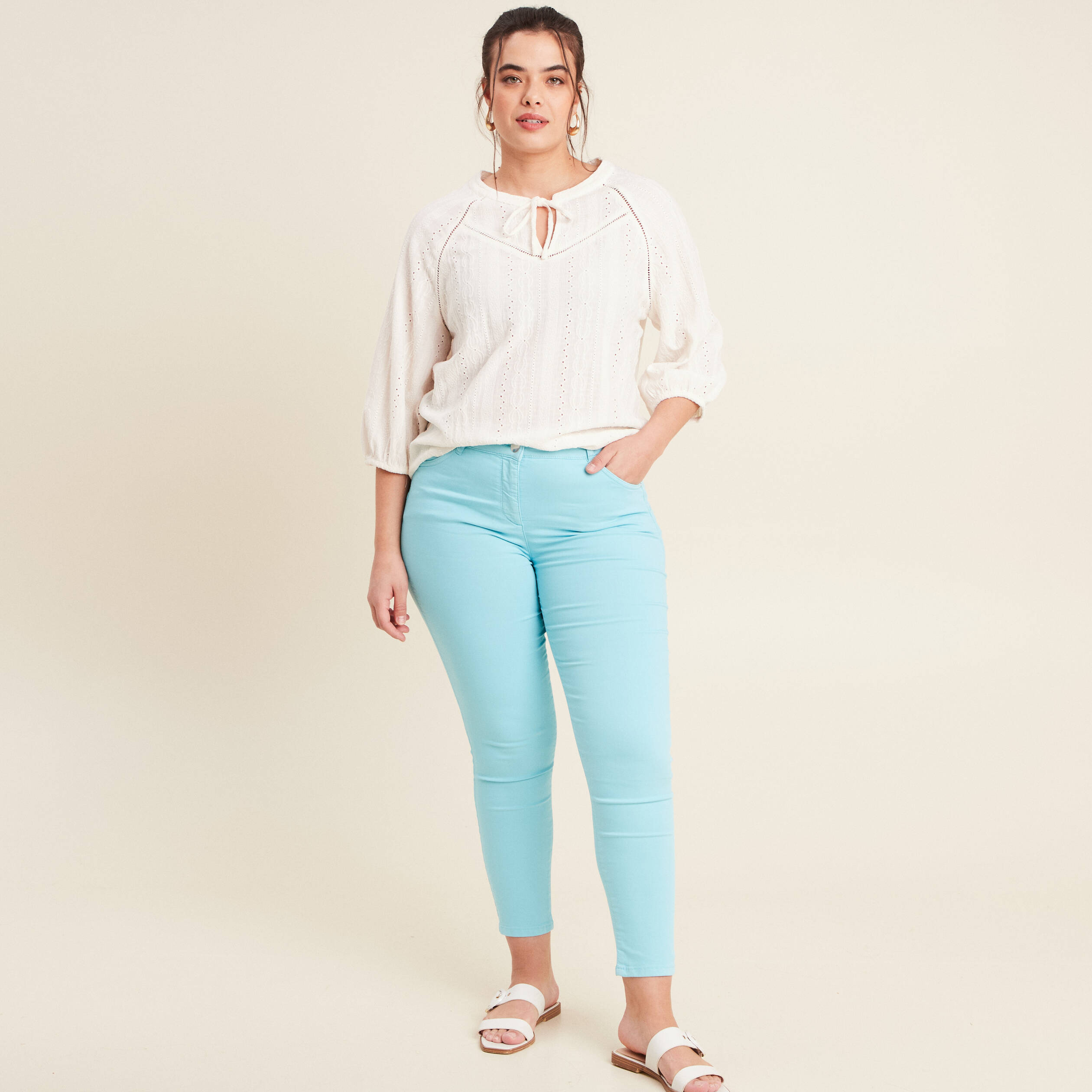 Pantalon léger taille standard 7/8ème bleu femme