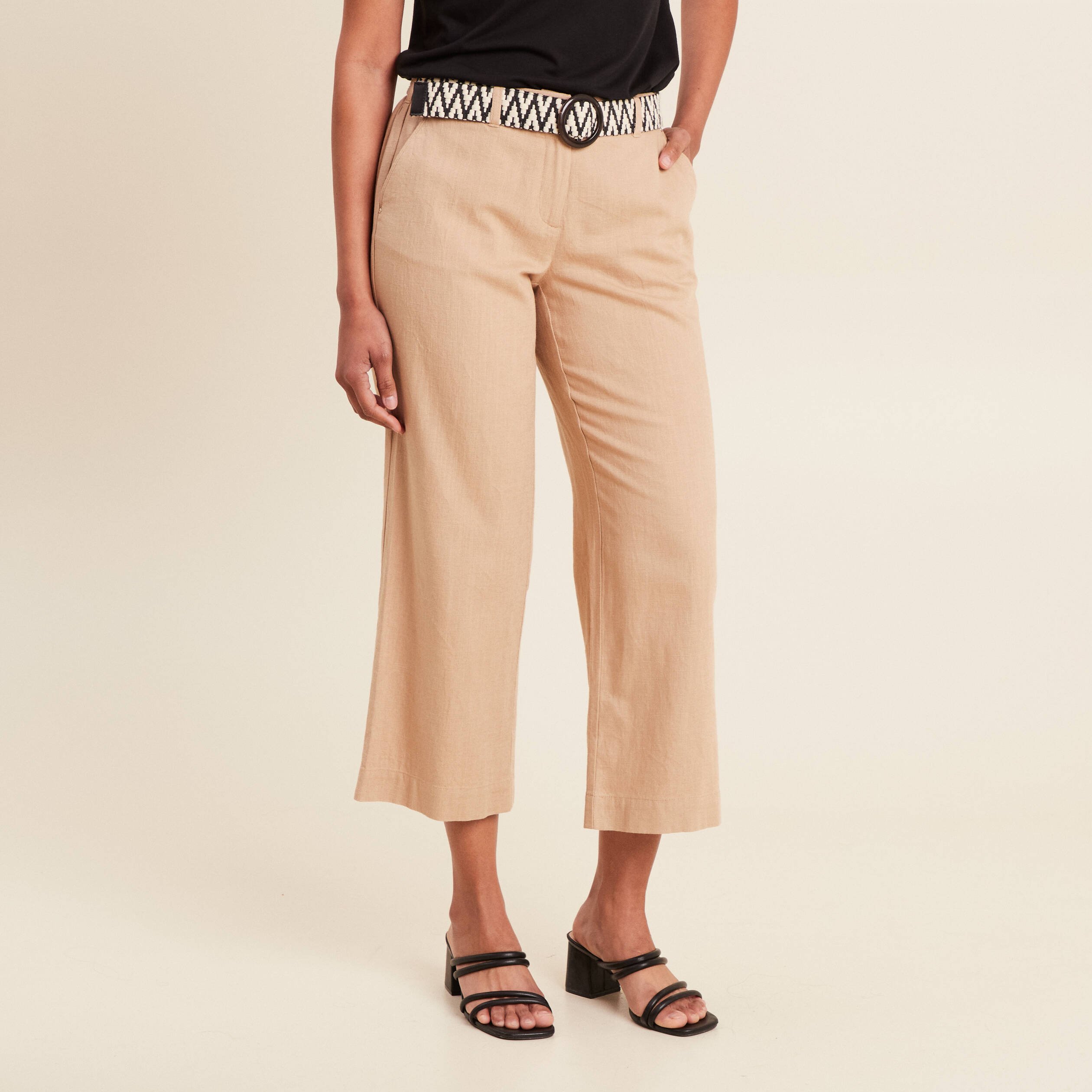 Pantalon large 7/8ème ceinturé sable femme