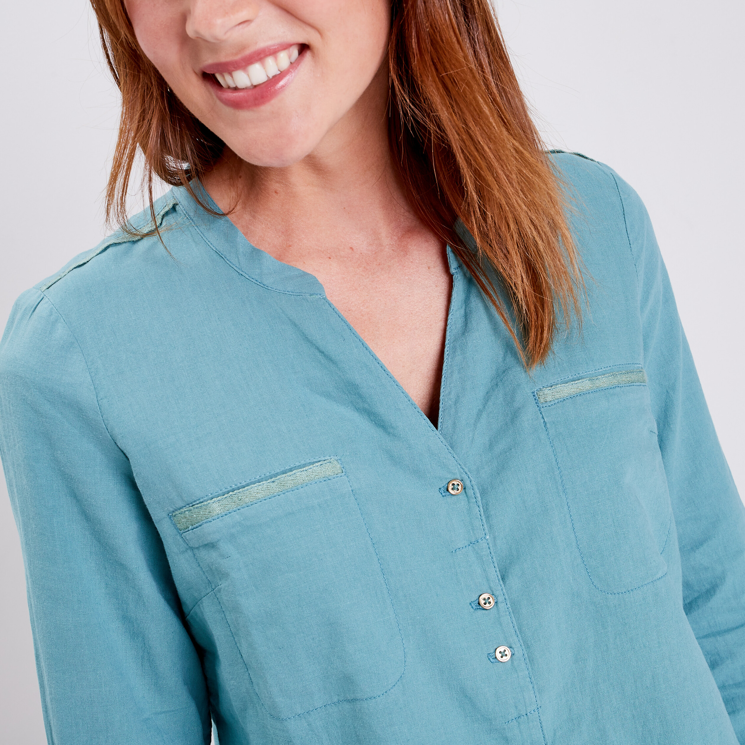 Chemise manches longues bleu gris femme