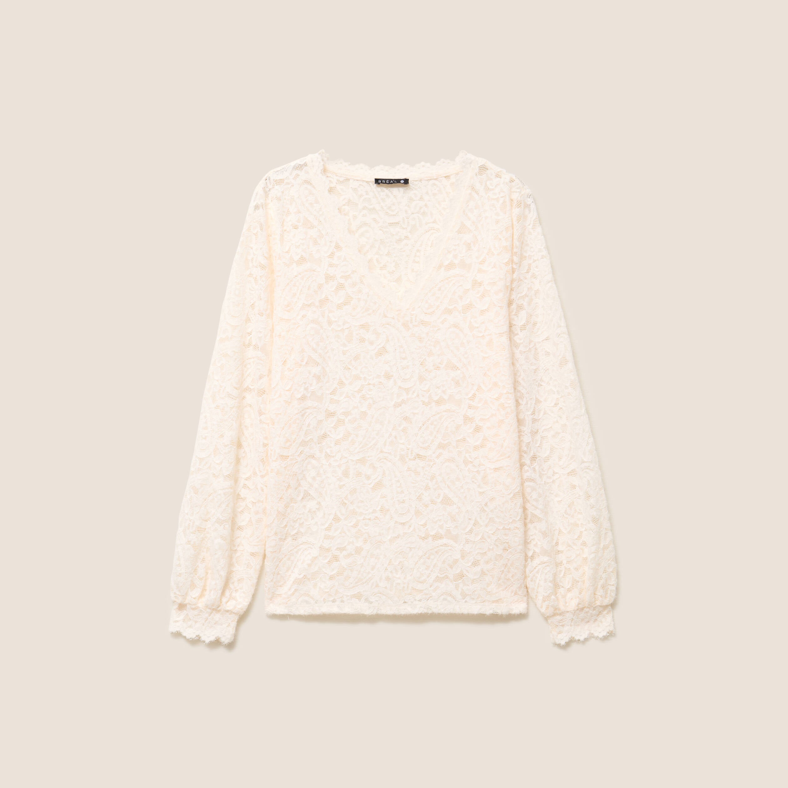 Blouse col v manches longues ecru femme