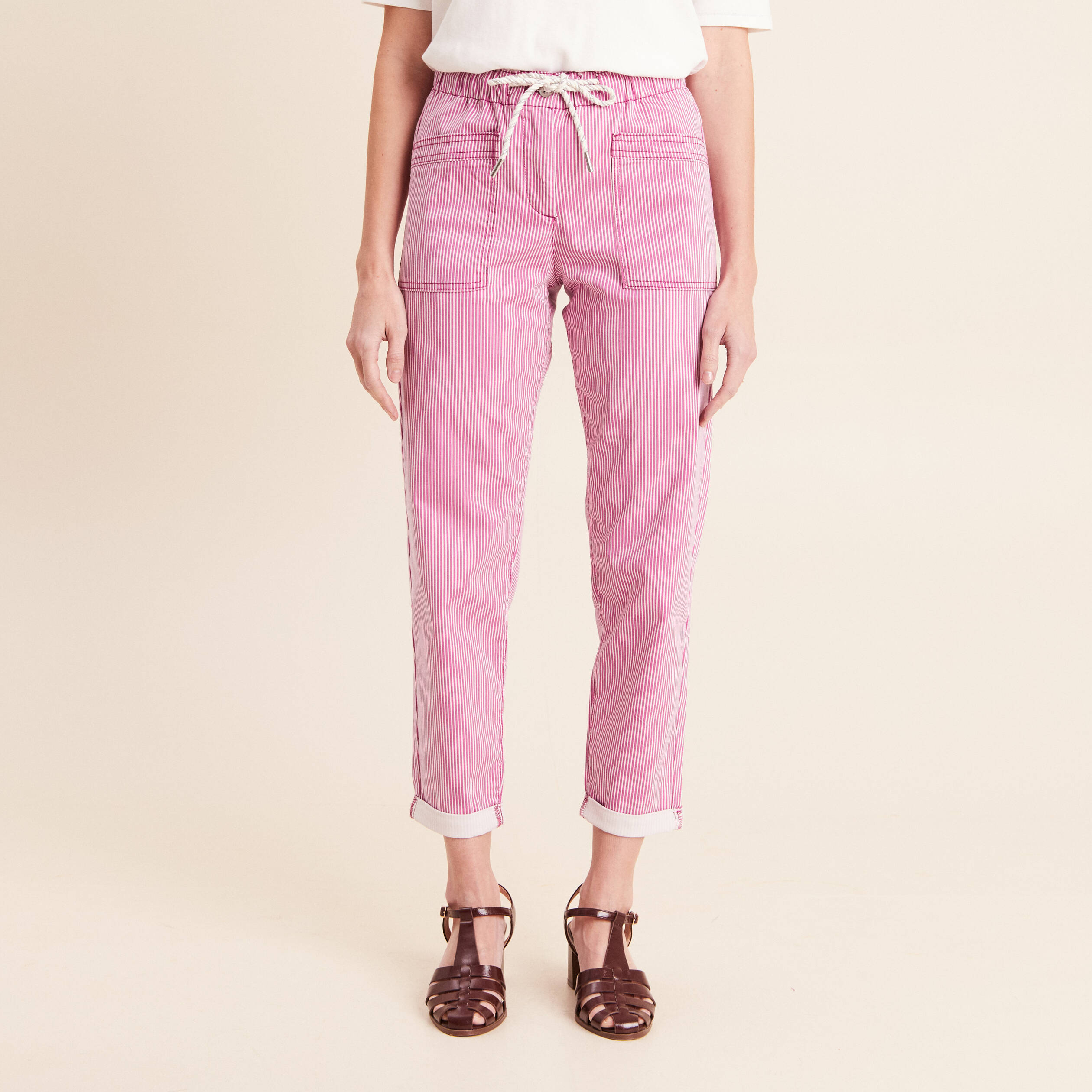 Pantalon coupe mom 7/8&egrave;me rose femme