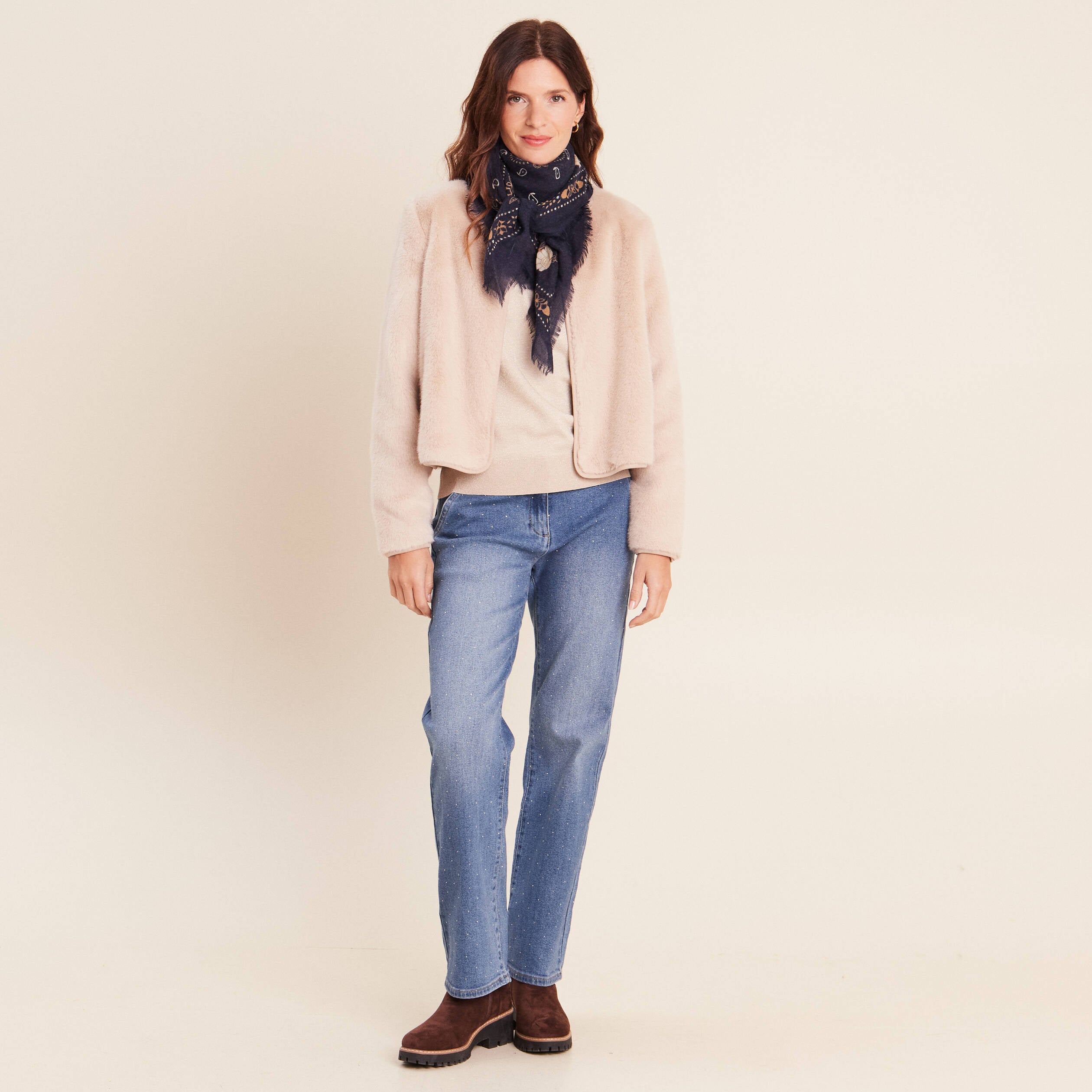 Veste manches longues fausse fourrure sable femme