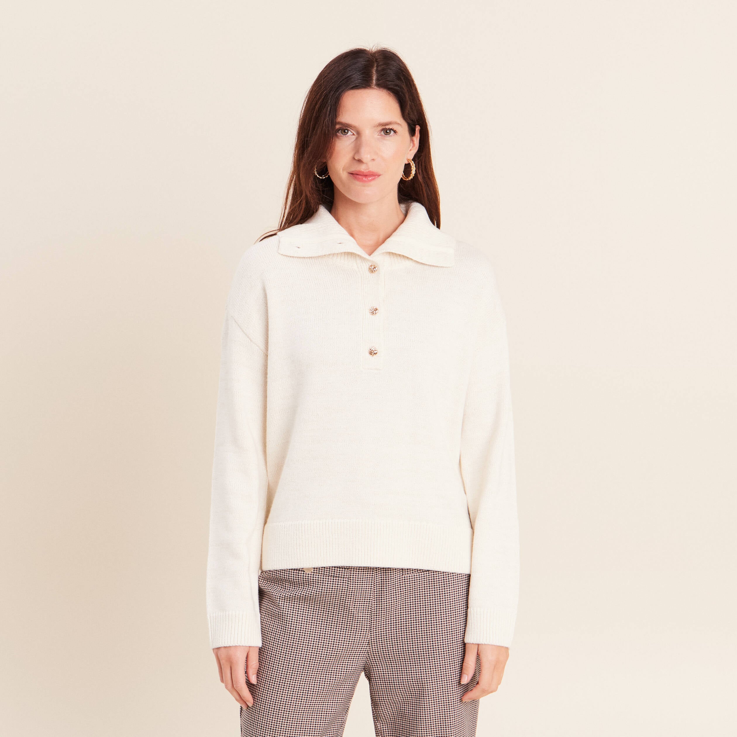 Pull col camionneur ecru femme