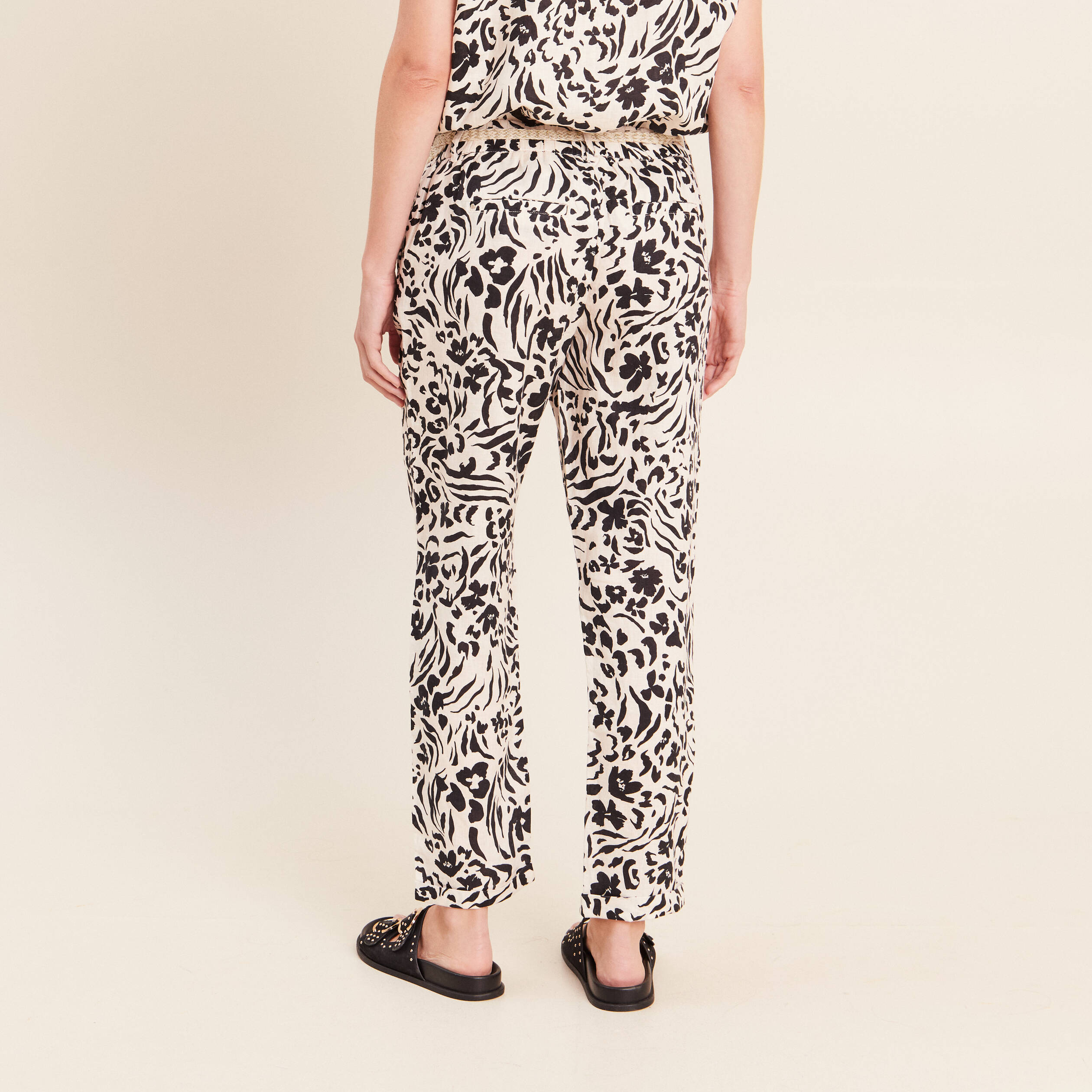 Pantalon coupe chino en lin blanc femme