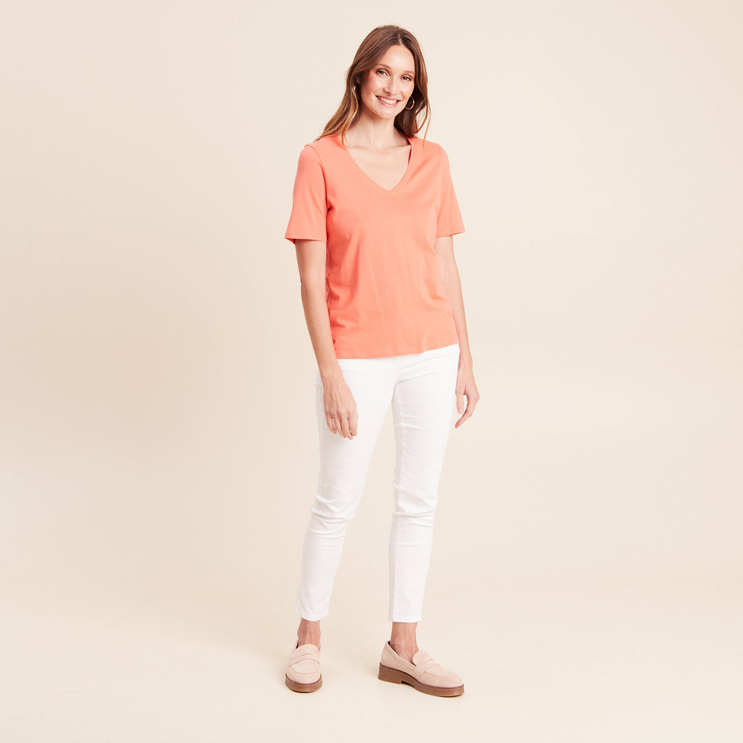 T-shirt manches courtes orange fluo femme