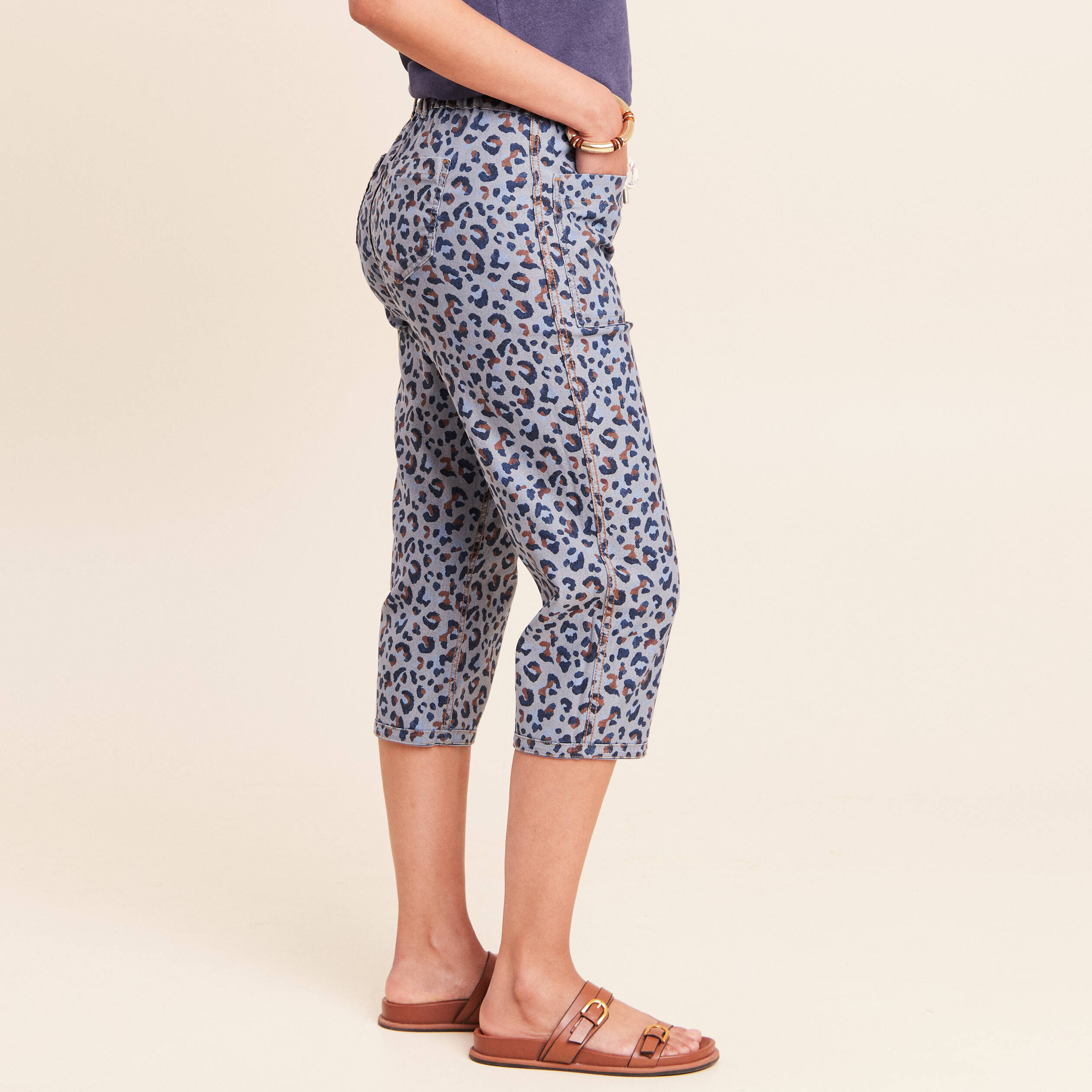 Pantacourt r&eacute;versible boyfriend bleu femme