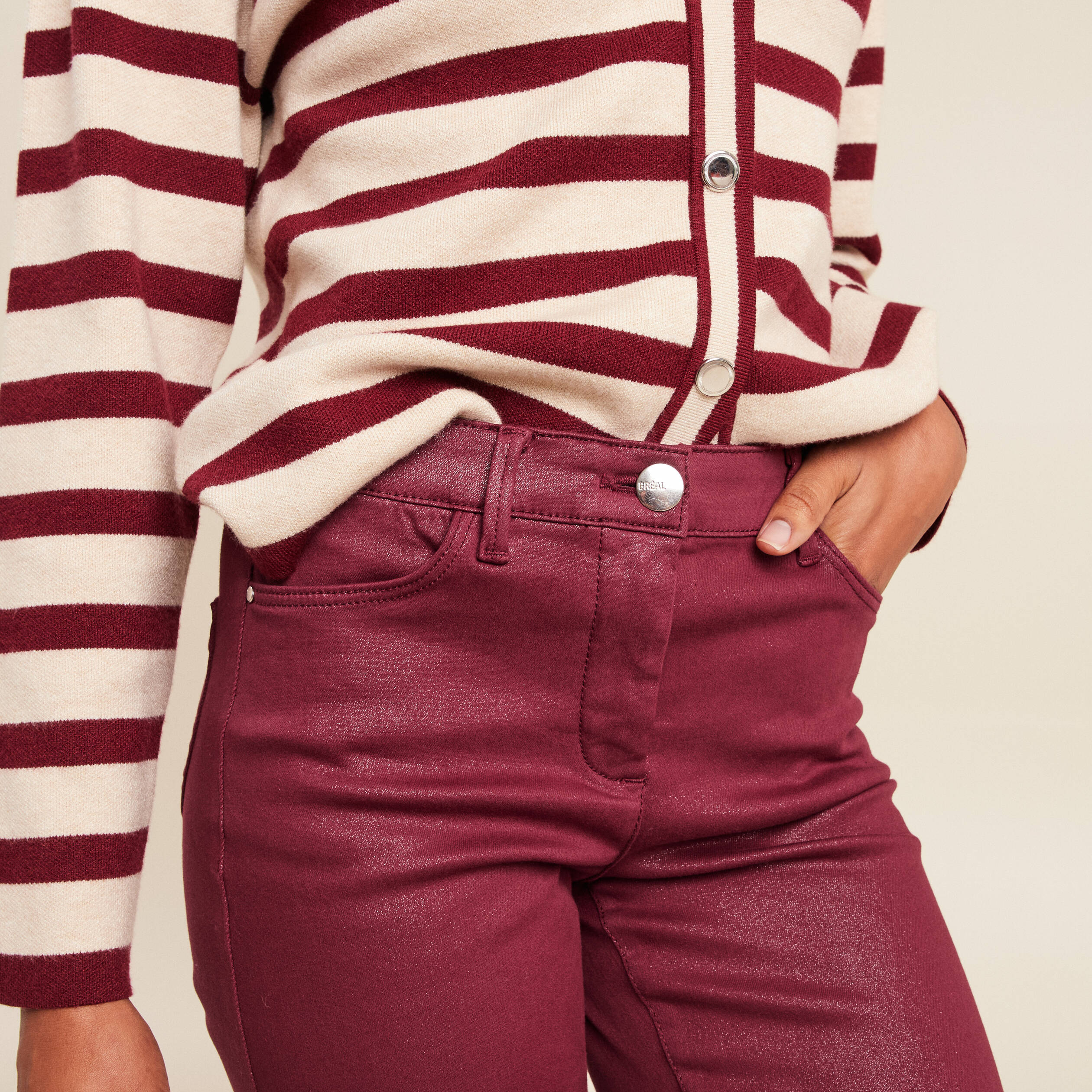 Pantalon magique L'Unique effet brillant bordeaux femme