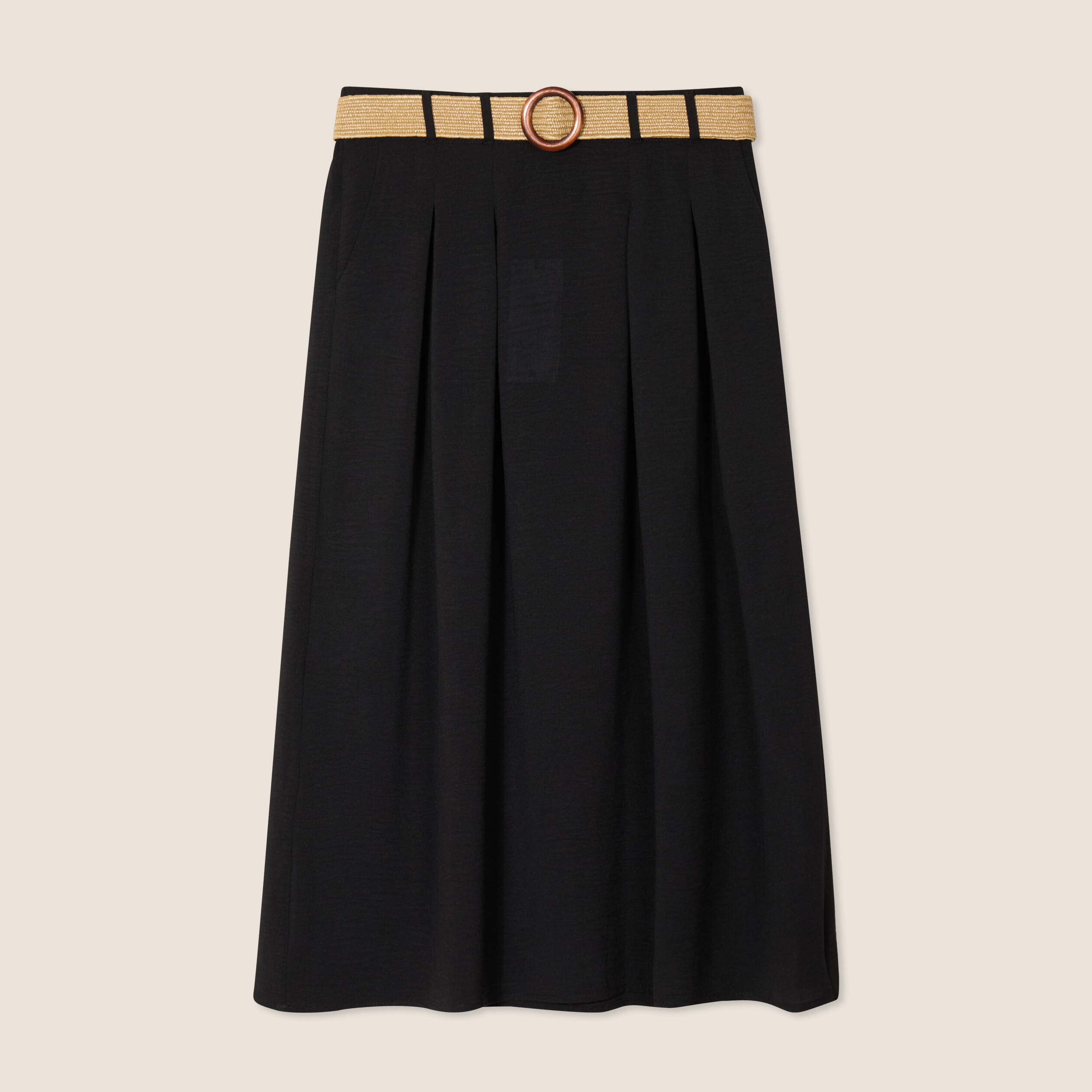 jupe longue evasee ceinturee noir femme Jupe longue évasée ceinturée noir femme