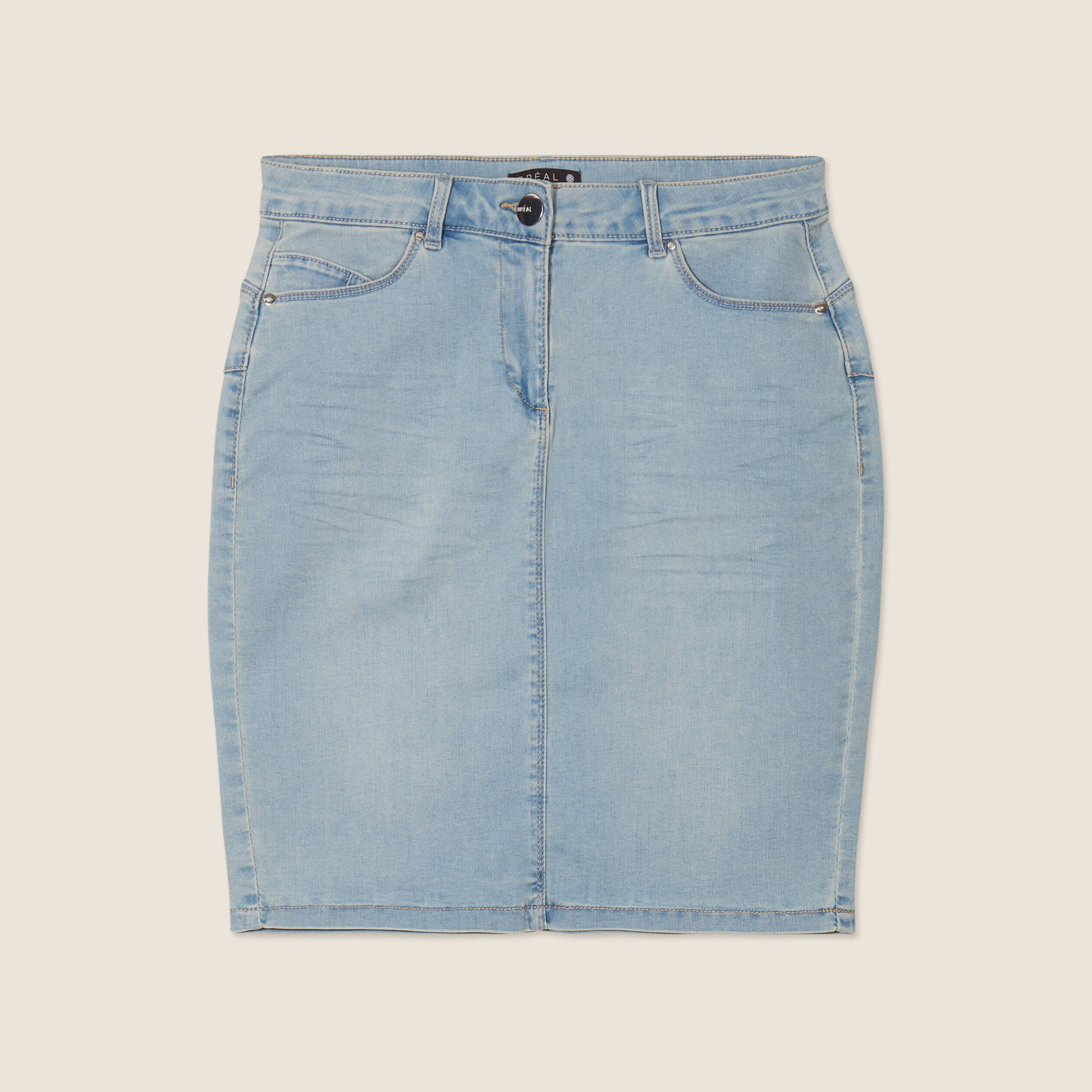 Jupe droite denim double stone femme