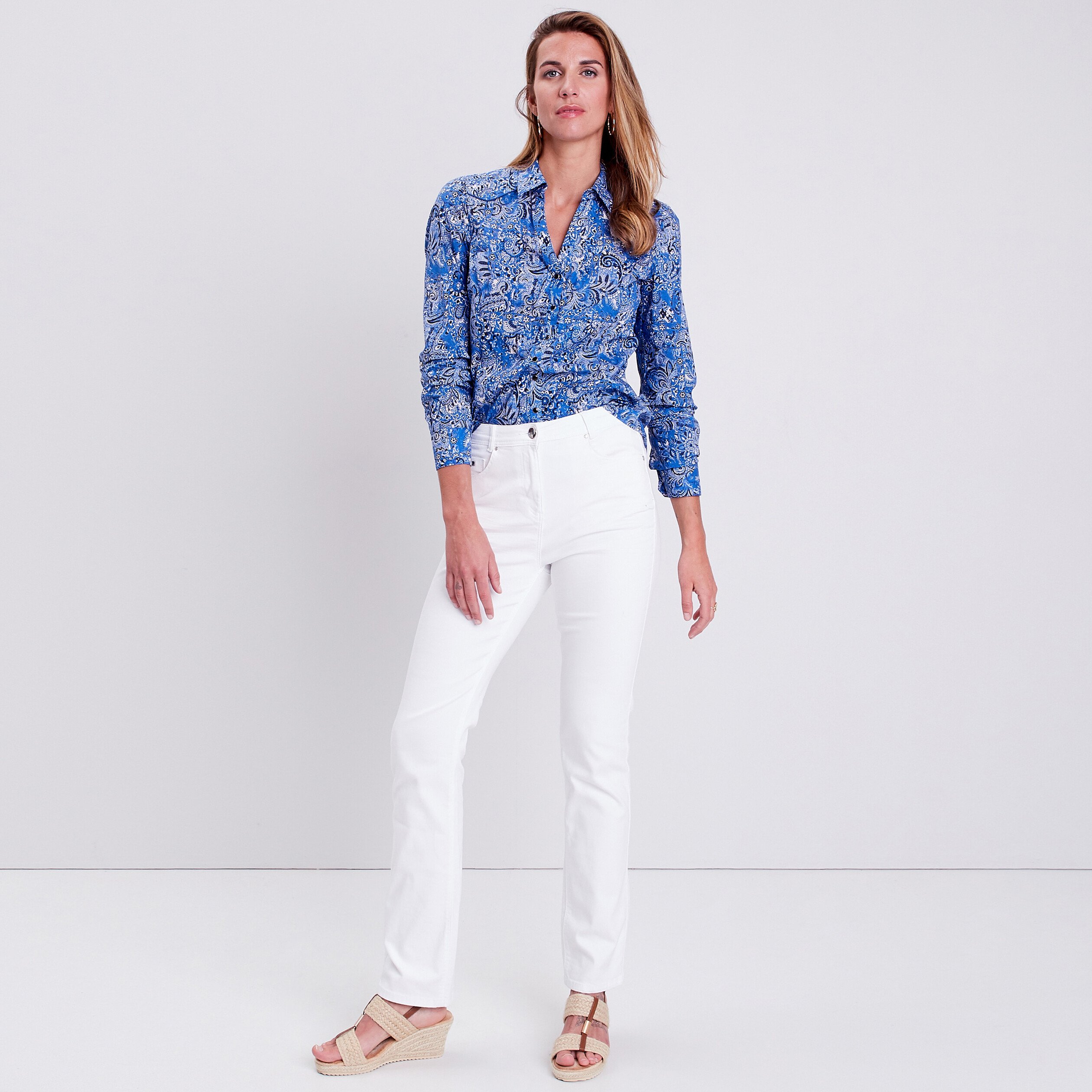 Chemise manches longues bleu femme