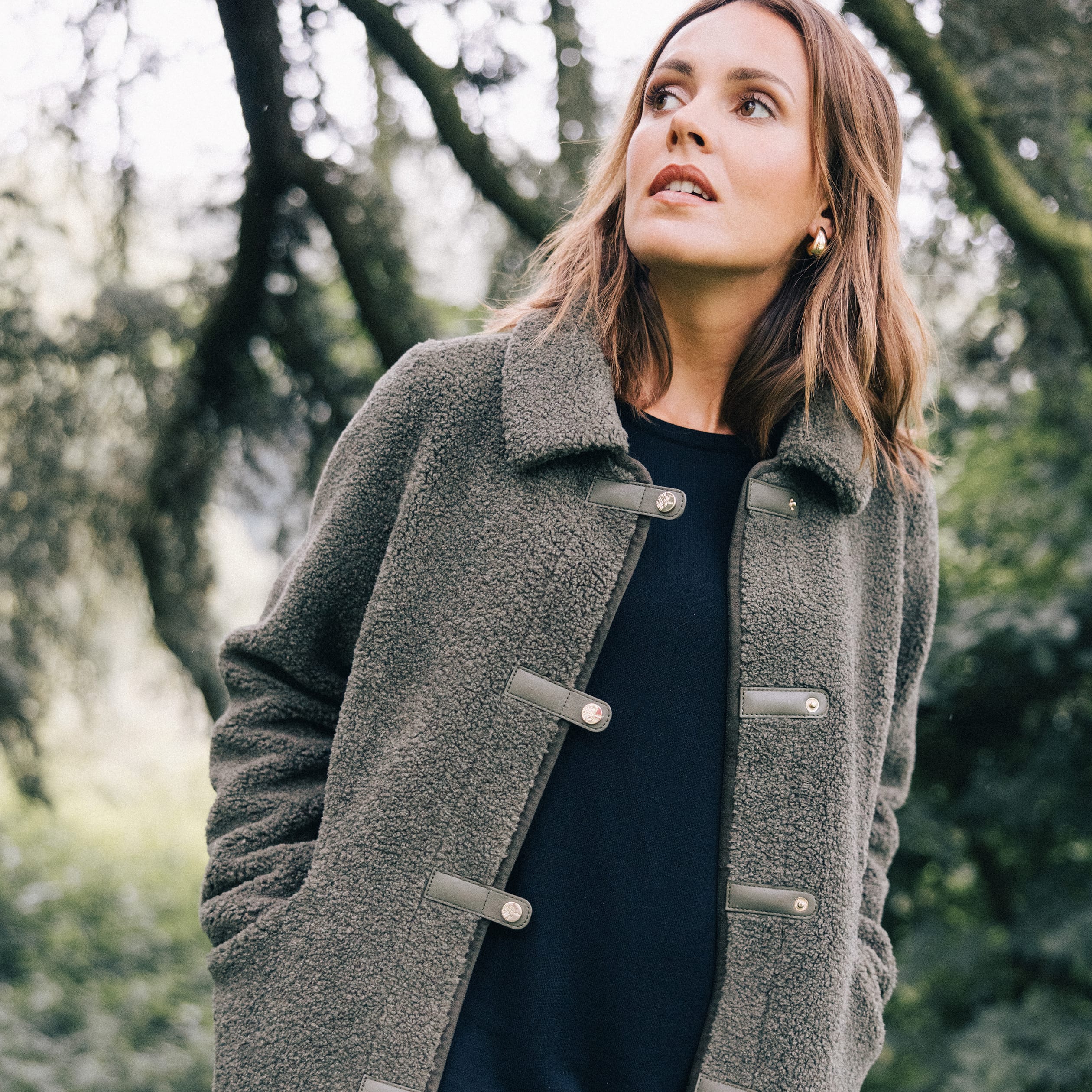 manteau droit laine mouton vert kaki femme Manteau droit laine mouton vert kaki femme