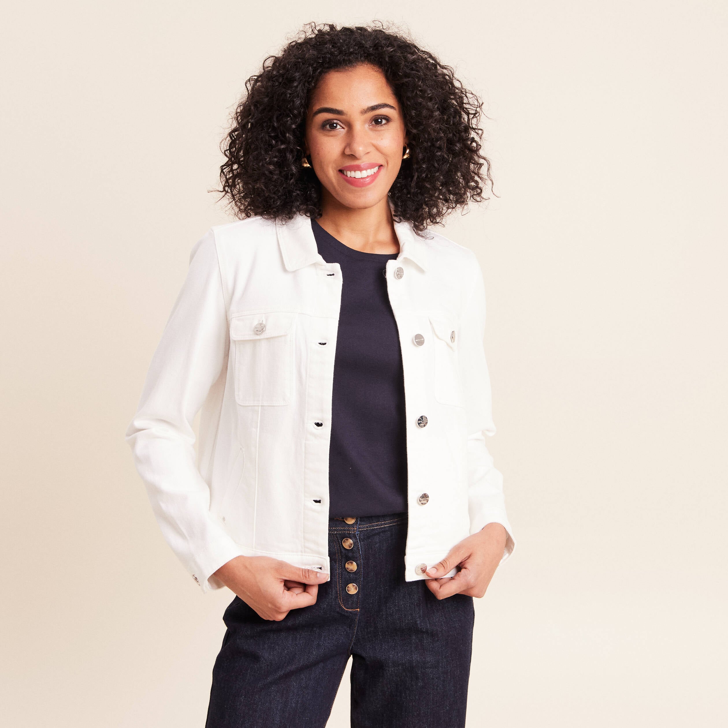 Veste jean manches longues blanc femme