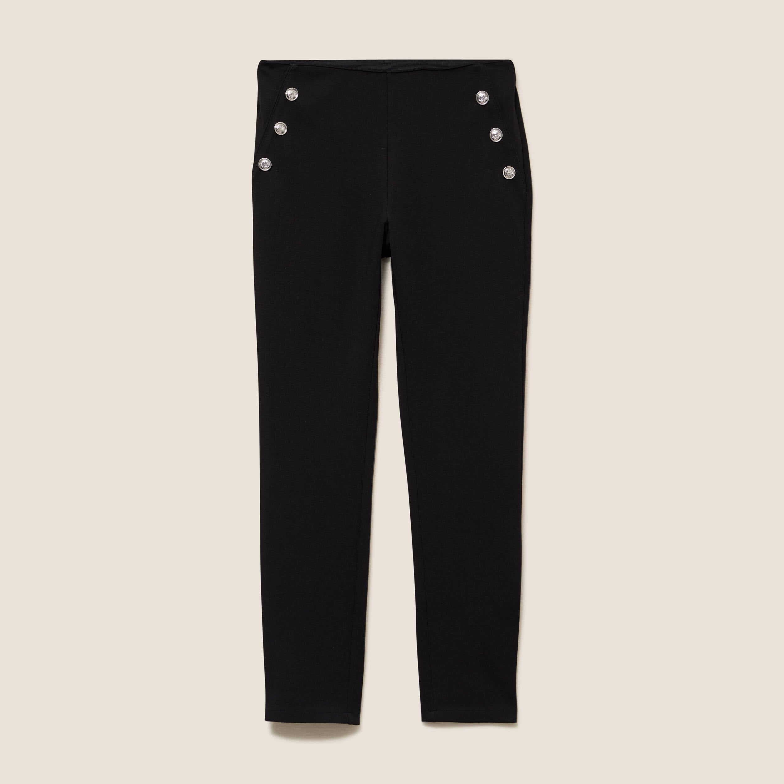Legging 7/8&egrave;me taille bascul&eacute;e en maille noir femme