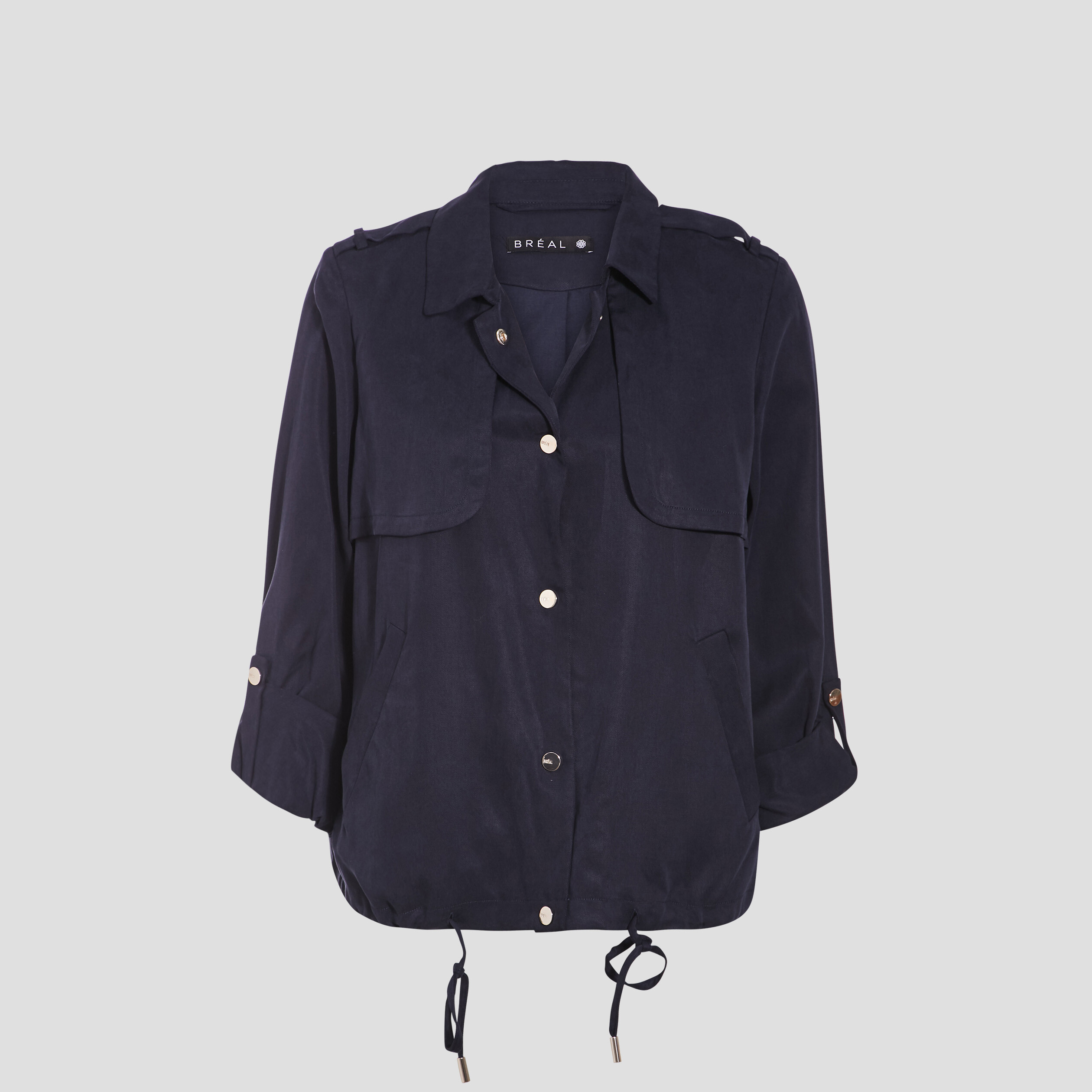 Blouson droit boutonné bleu foncé femme