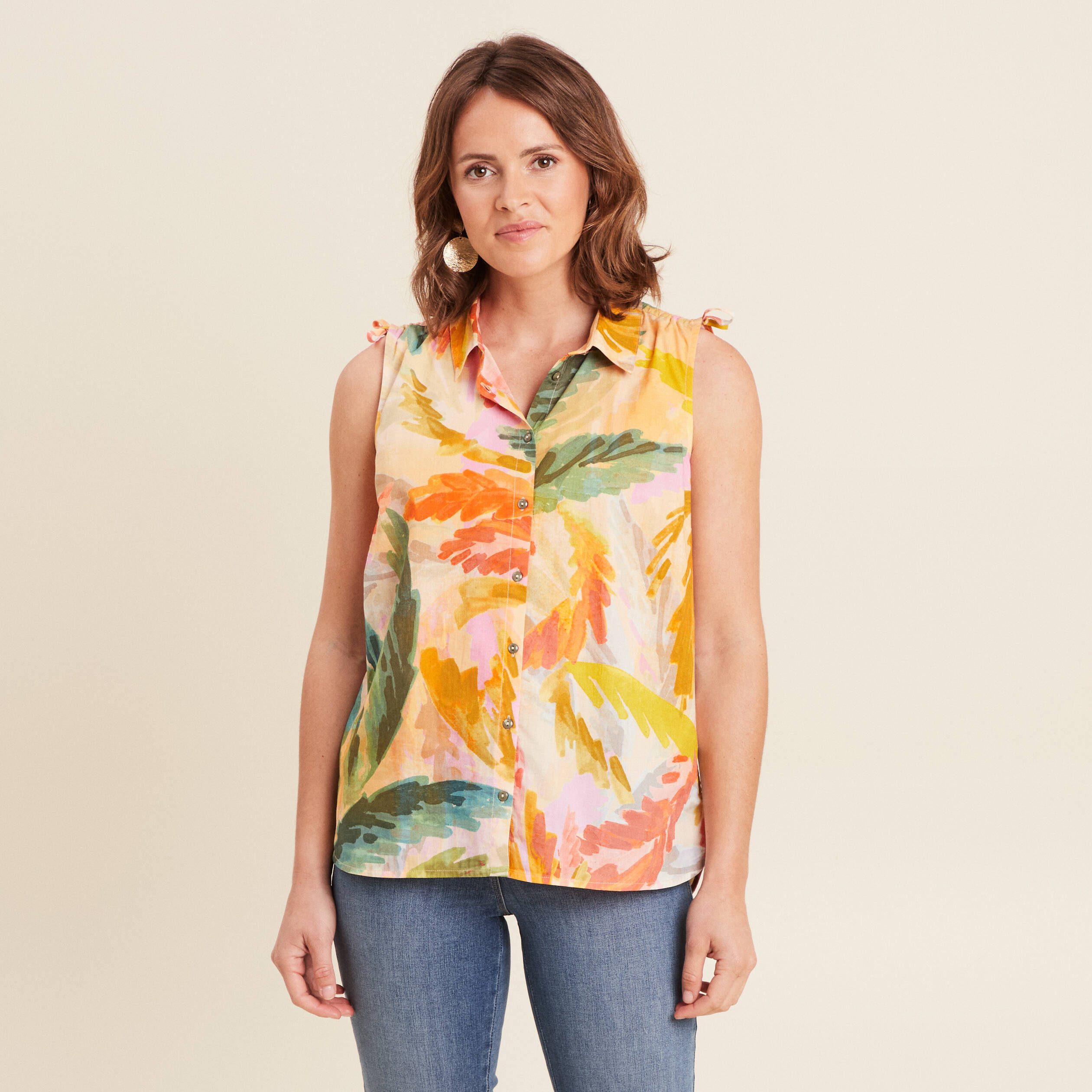 chemise sans manches en coton multicolore femme Chemise sans manches en coton multicolore femme