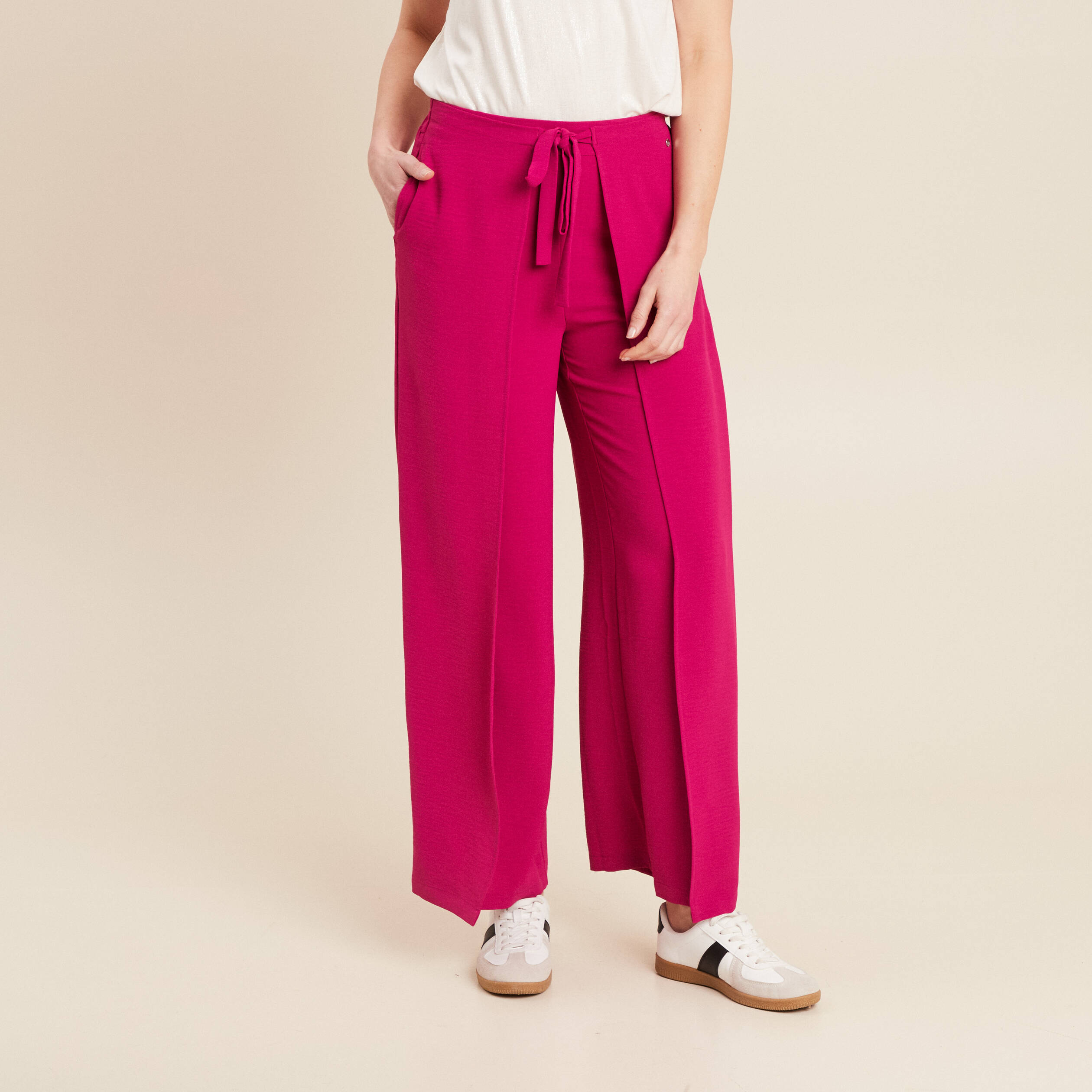 Pantalon coupe large portefeuille rose fushia femme