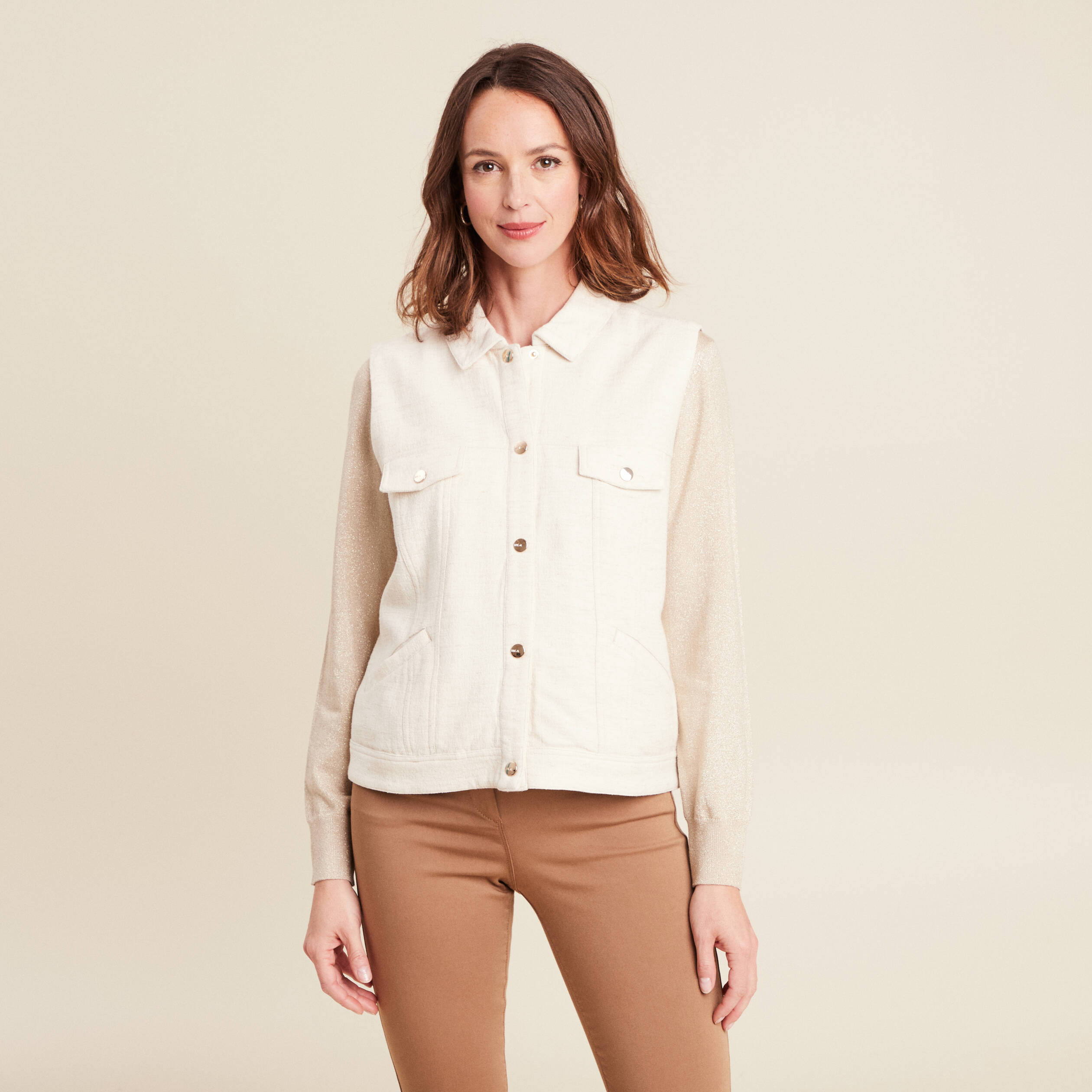Blouson sans manches cintr&eacute; ecru femme