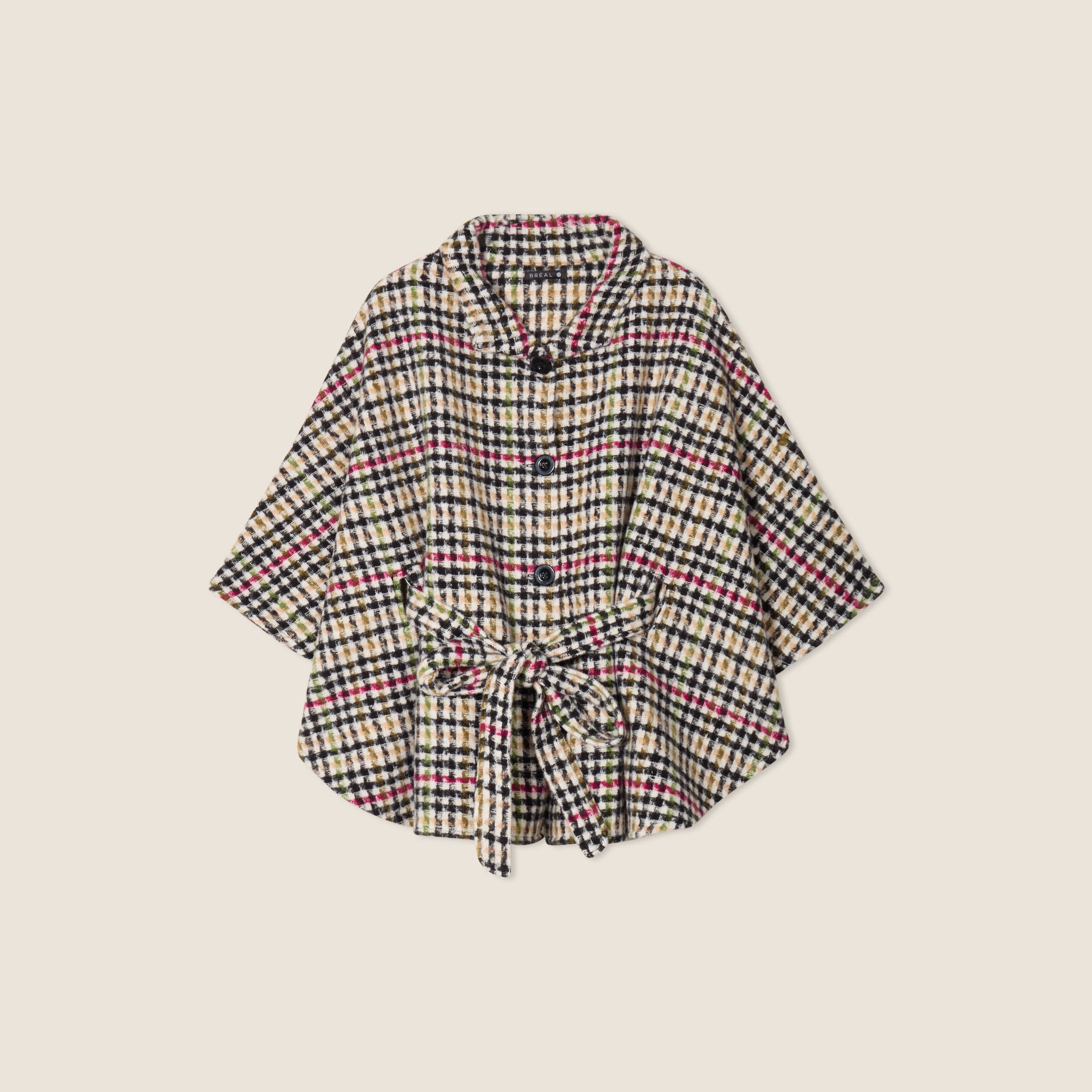 poncho ceinture boutonne multicolore femme Poncho ceinturé boutonné multicolore femme