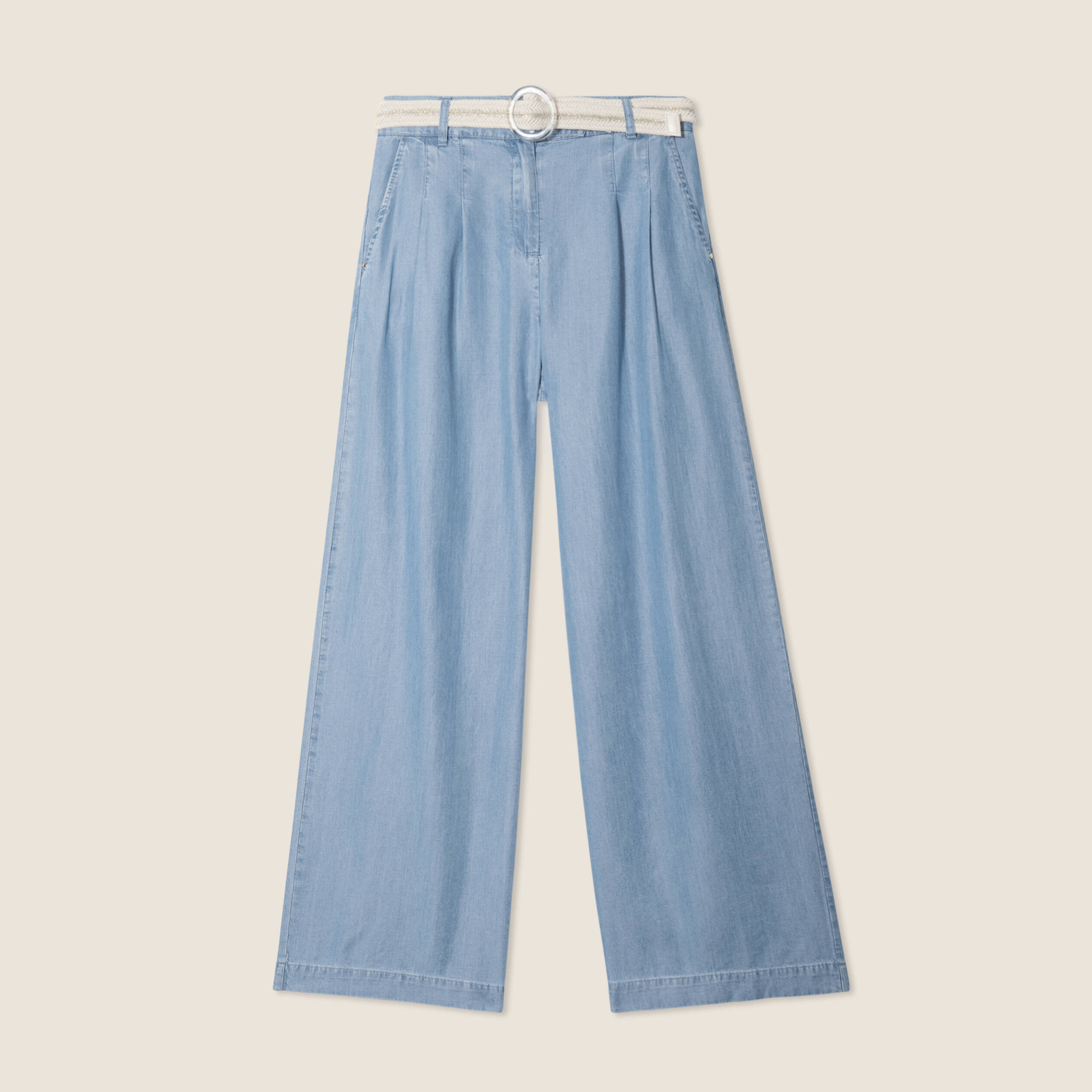 Pantalon large taille haute denim double stone femme
