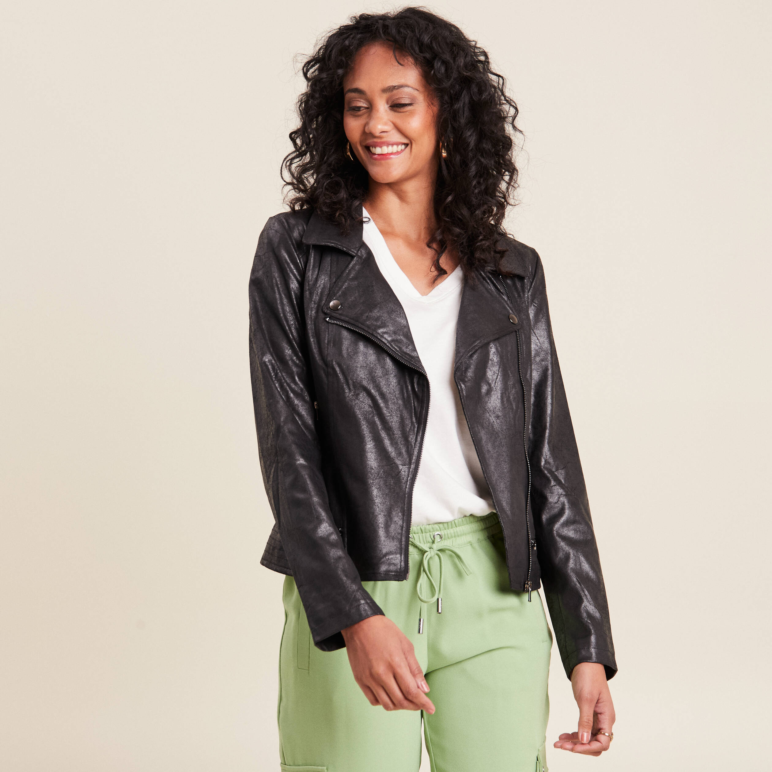 Veste esprit motard zipp e noir femme Br al