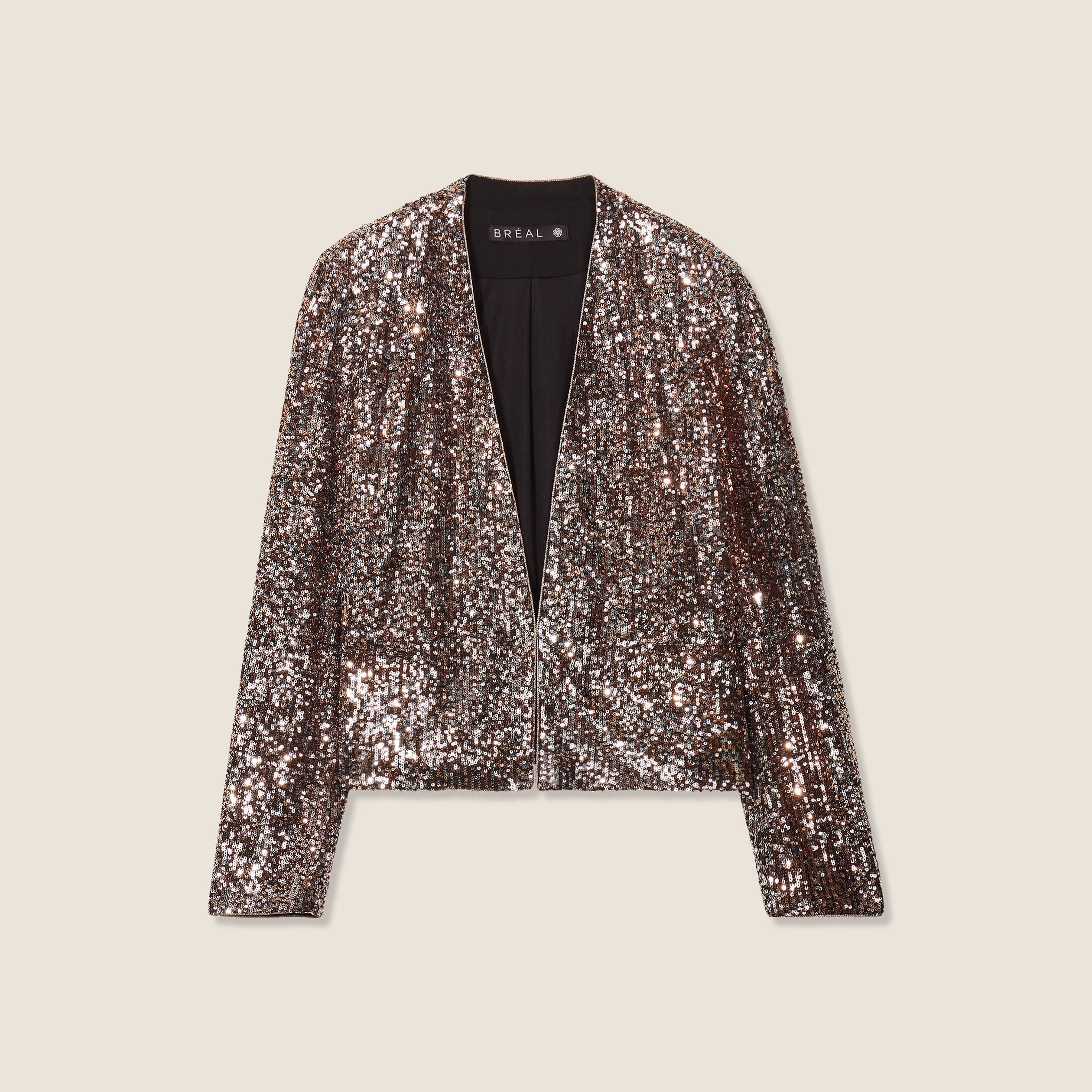 Veste col châle avec sequins couleur cuivre femme