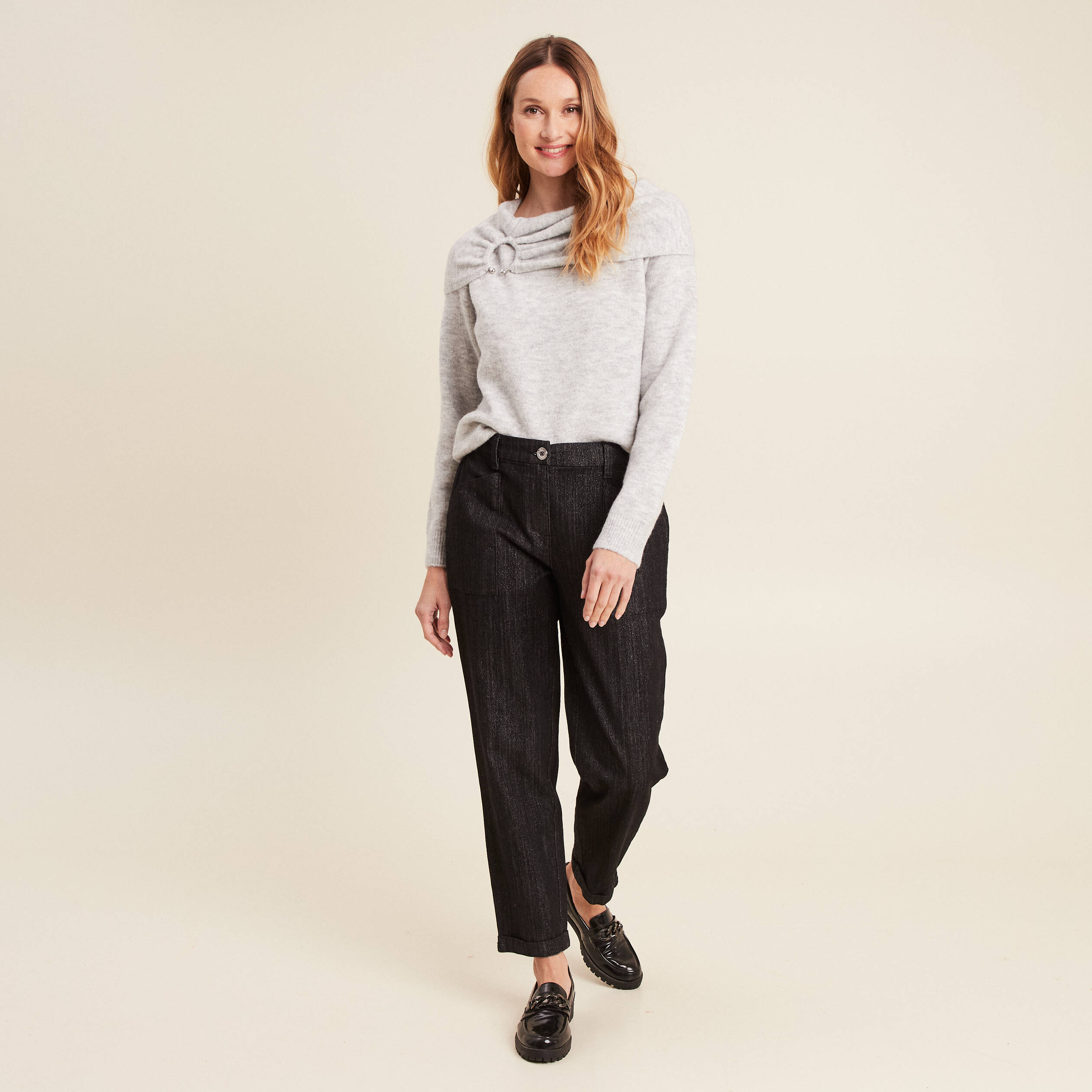 Pull manches longues gris foncé femme | Cache Cache